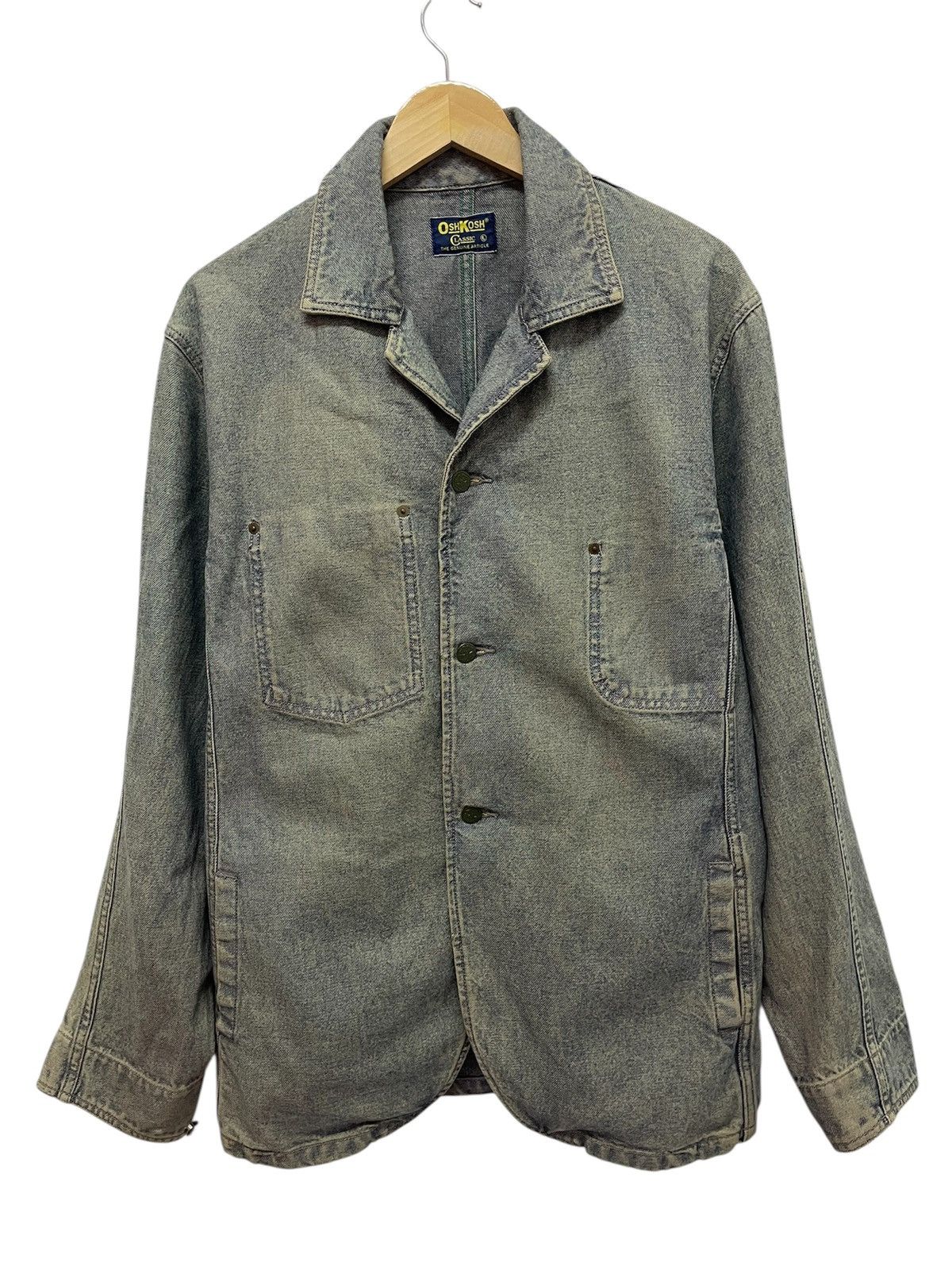 Vintage OSHKOSH Denim Distressed Trucker Jacket Streetwear