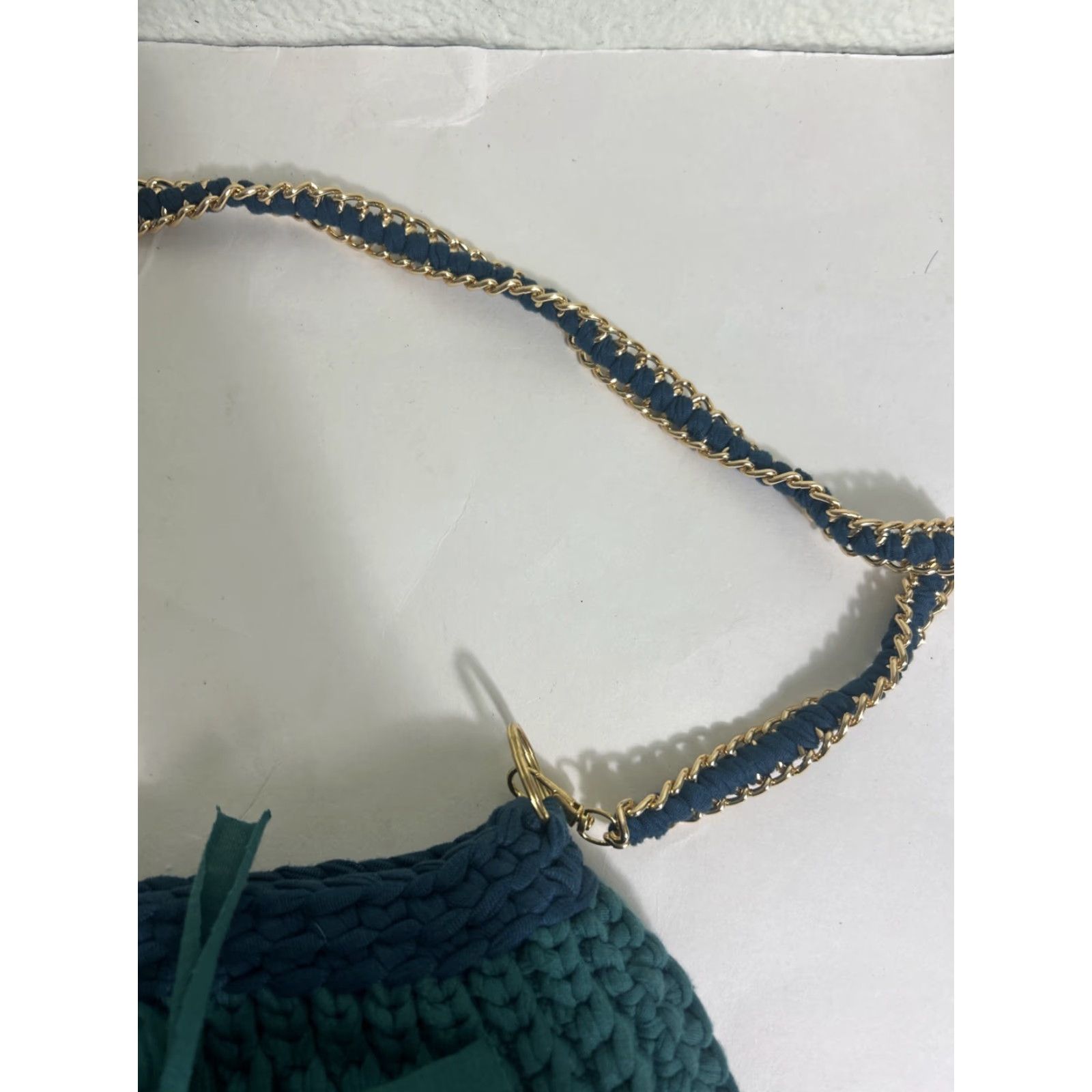 J Brand Salted Brand Knit Shoulder Bag Teal 10.5x8x1 Small Women Cotton Knit Shoulder Bag Teal Green Size ONE SIZE - 5 Thumbnail