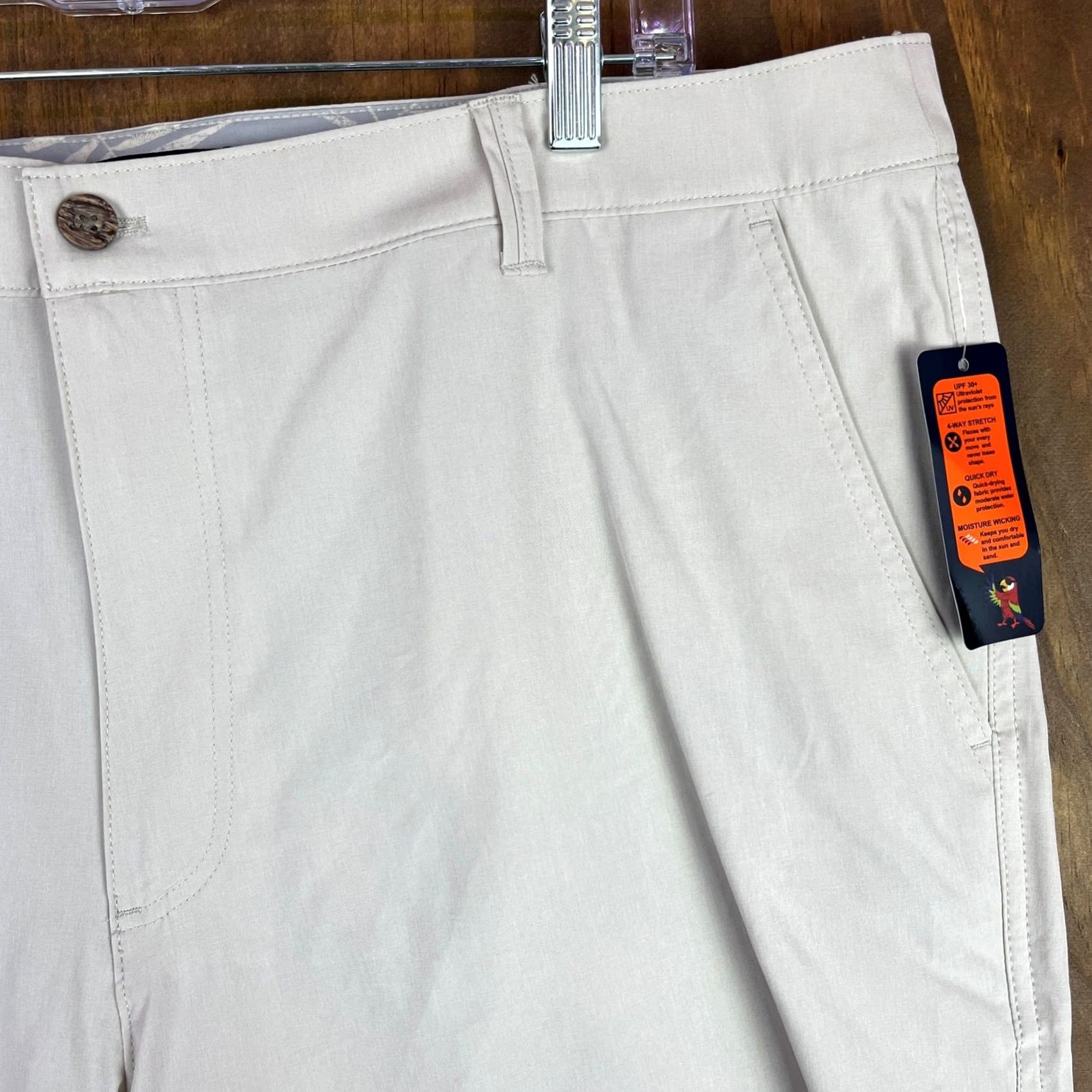 Vintage Margaritaville Mens Shorts Bermuda 40x7 UPF 30+ Quick Dry 4 Way Stretch Beige Wind Chime 7 in Inseam Size US 40 / EU 56 - 3 Thumbnail