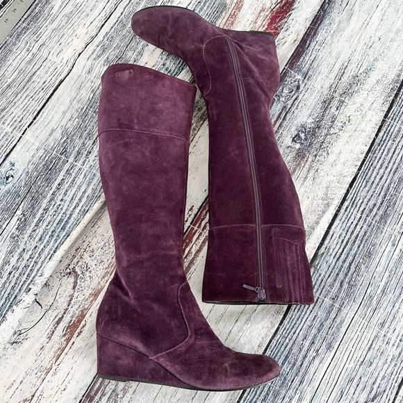 Boden BODEN Plum Purple Suede Leather Knee-High Wedge Boots Size US 9 / IT 39 - 2 Thumbnail