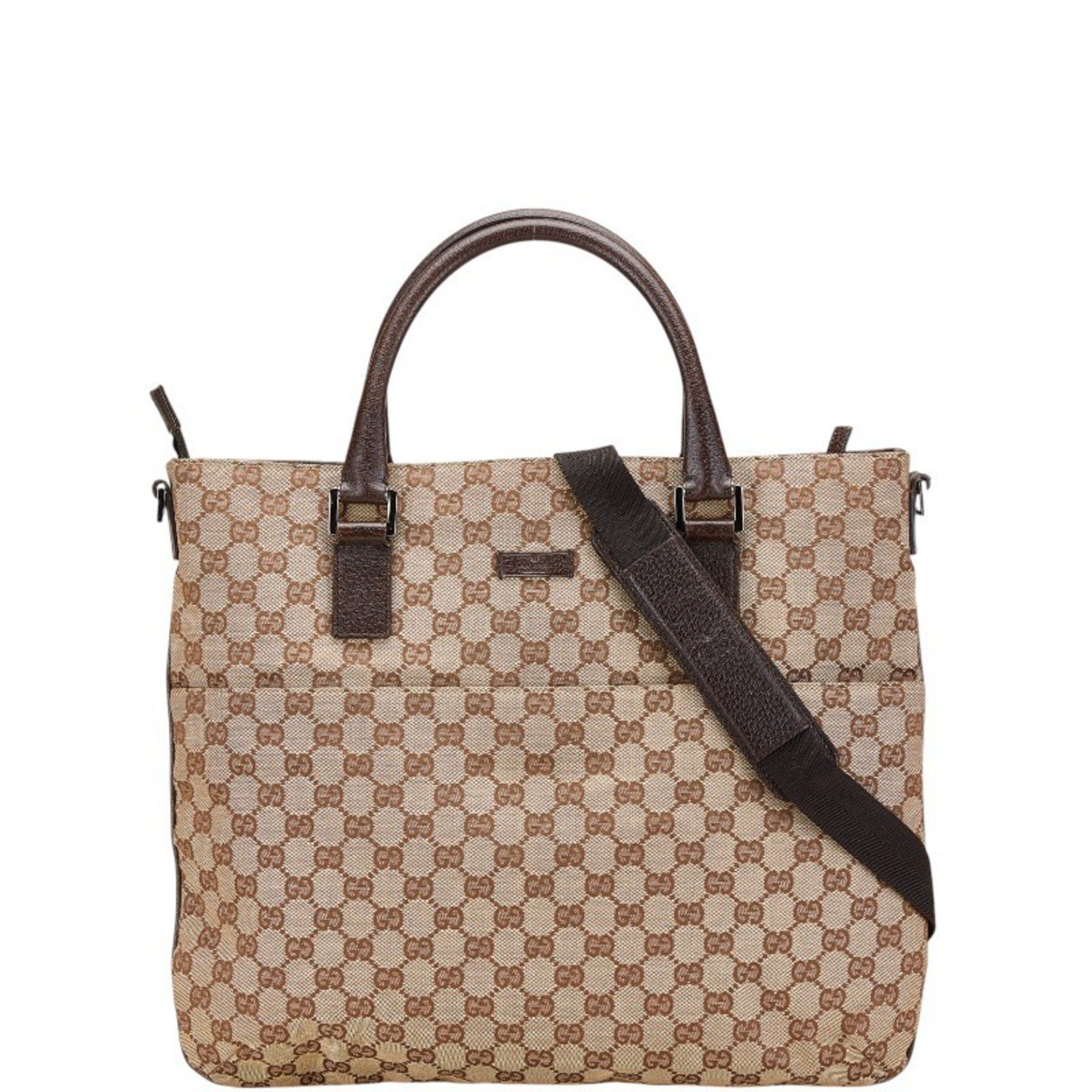 Gucci GG Canvas Tote Bag Shoulder 122797 Beige Brown Leather Women's Gucci