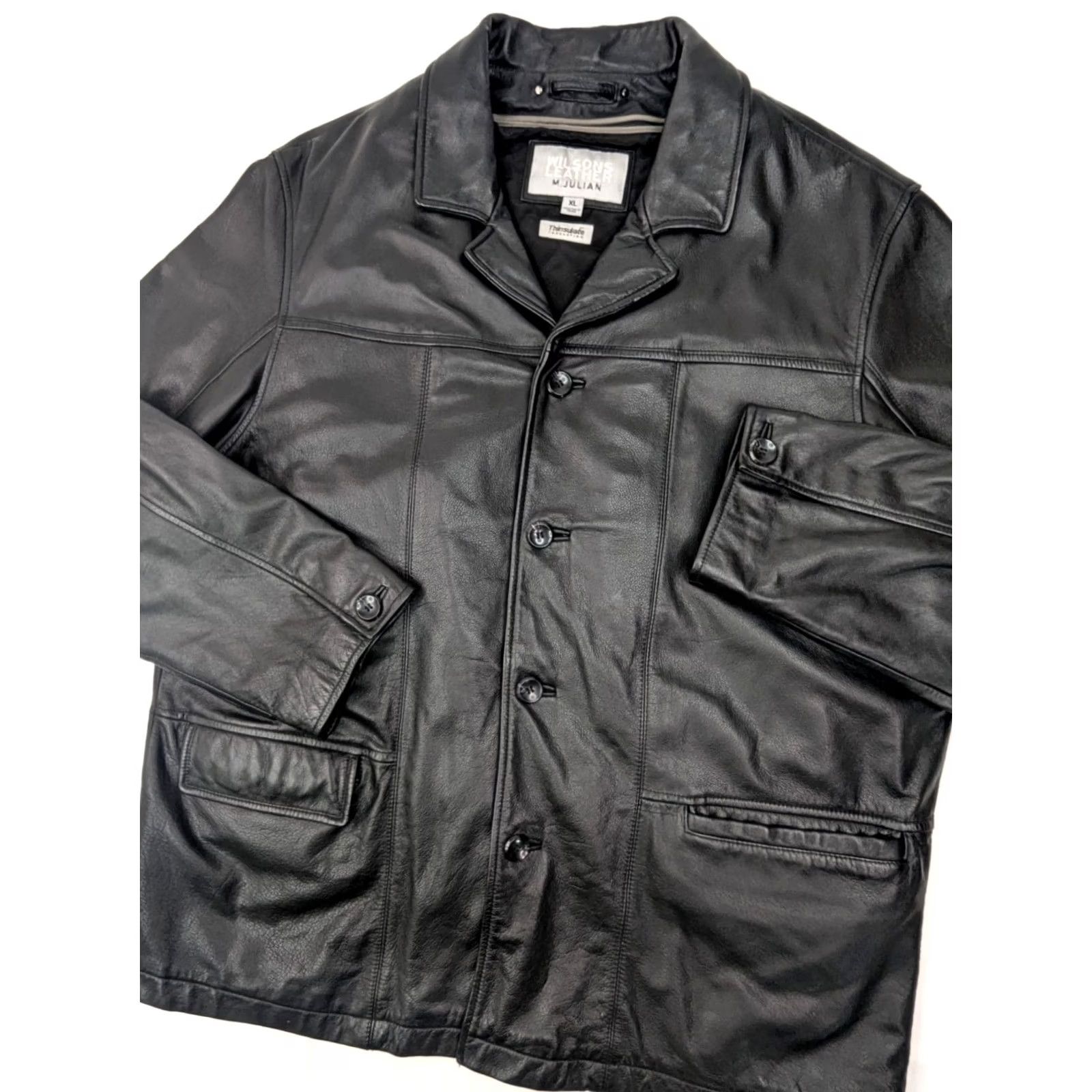 Vintage Wilsons Leather M Julian Leather Coat Men XL Black Removable Thinsulate Liner 90s Classic Motorcycle Overcoat Size US XL / EU 56 / 4 - 2 Thumbnail