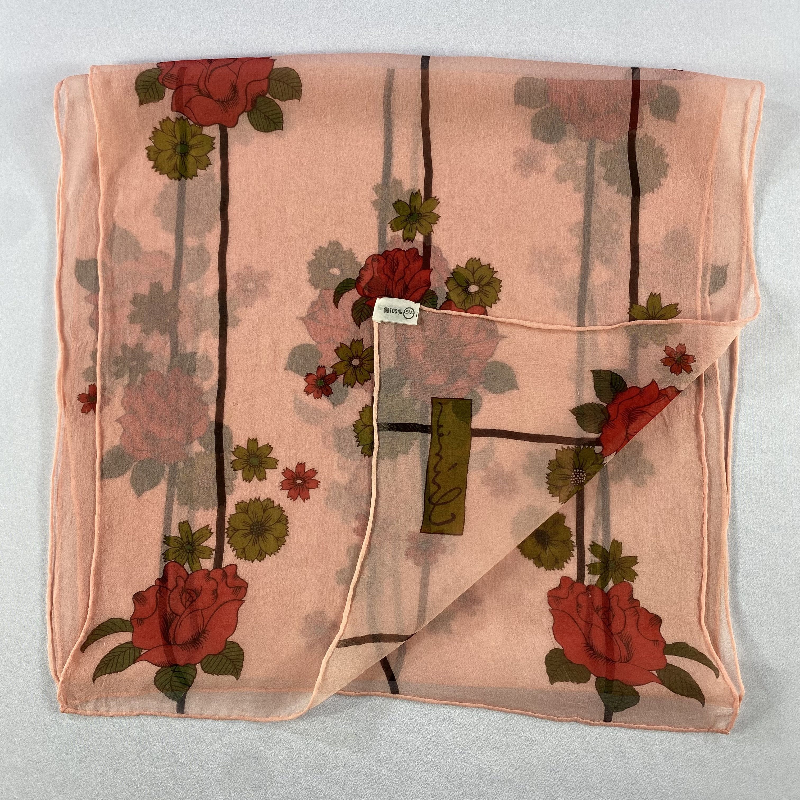 Japanese Brand × Vintage Vintage Silk Scarf Hand Rolled Floral SS059 Size ONE SIZE - 5 Thumbnail