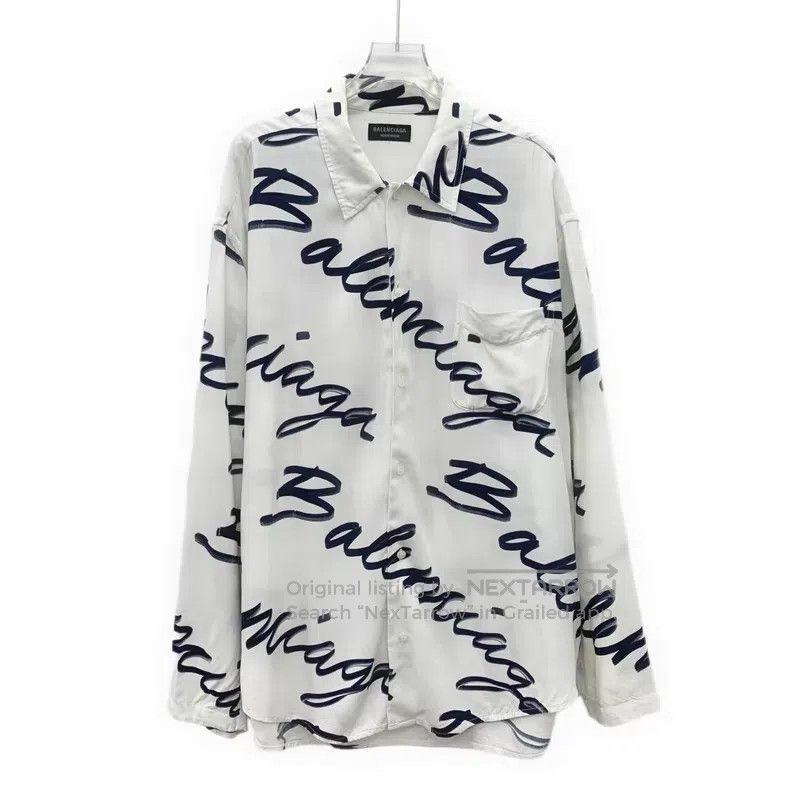 Balenciaga Balenciaga White Logo Letter Printed Collar Long Sleeve Sh Size XS / US 0-2 / IT 36-38 - 1 Thumbnail