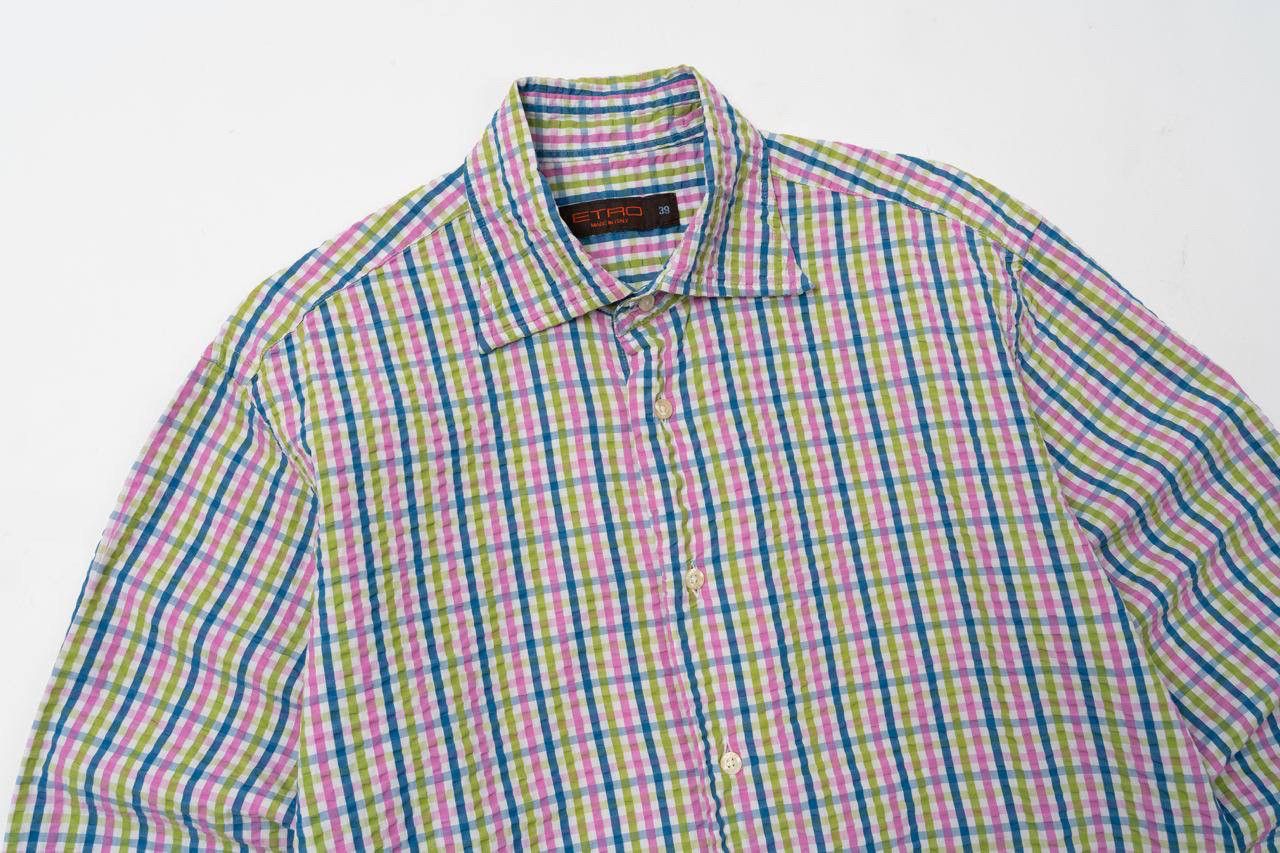 Etro 🔵ETRO Italy 39 Multicolour Check Bottom Up Shirt Made Italy Size US M / EU 48-50 / 2 - 1 Thumbnail