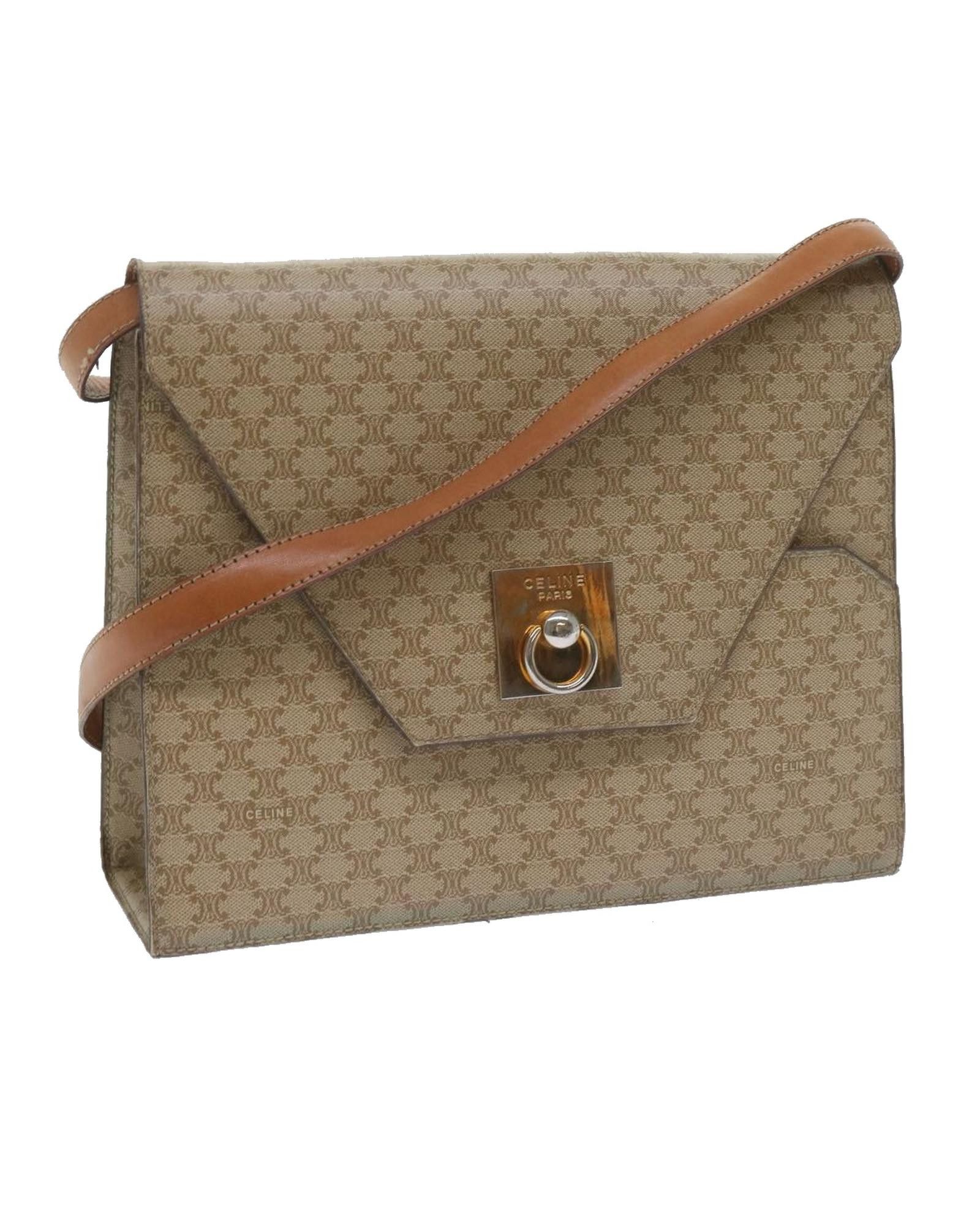image of Beige Brown Macadam Canvas Shoulder Bag - Celine, Women's