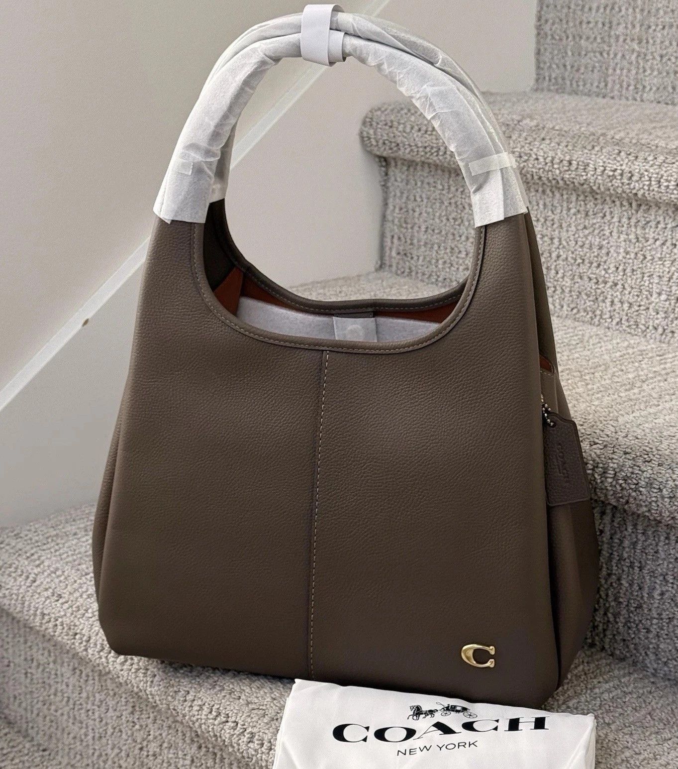 Coach COACH Lana Large Leather Shoulder Handle Bag Dark Stone Gray Size ONE SIZE - 1 Thumbnail