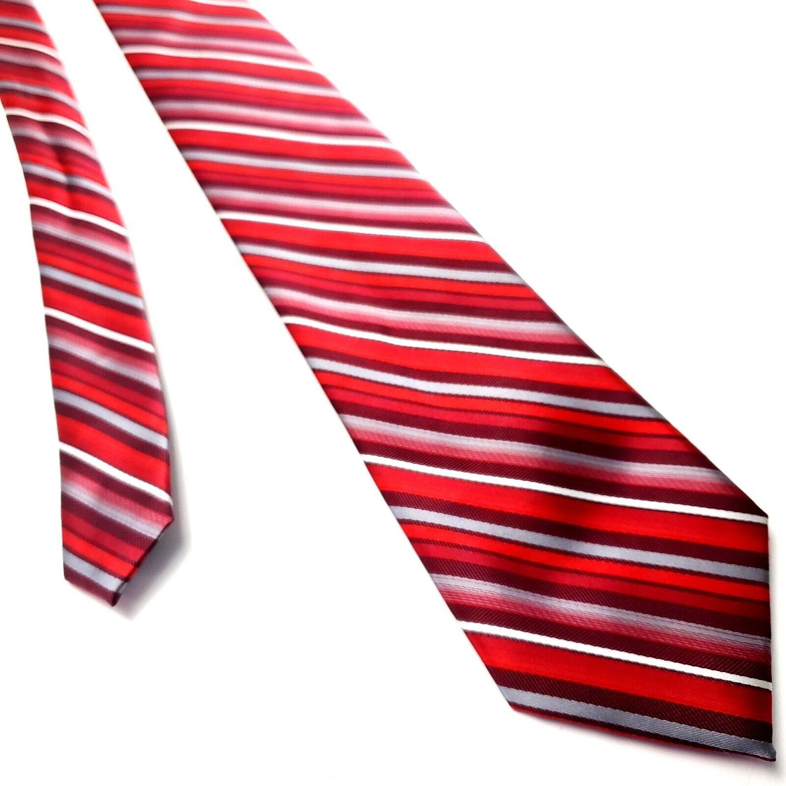 Van Heusen Van Heusen Red Polyester Tie Woven Skinny Striped Size ONE SIZE - 1 Thumbnail