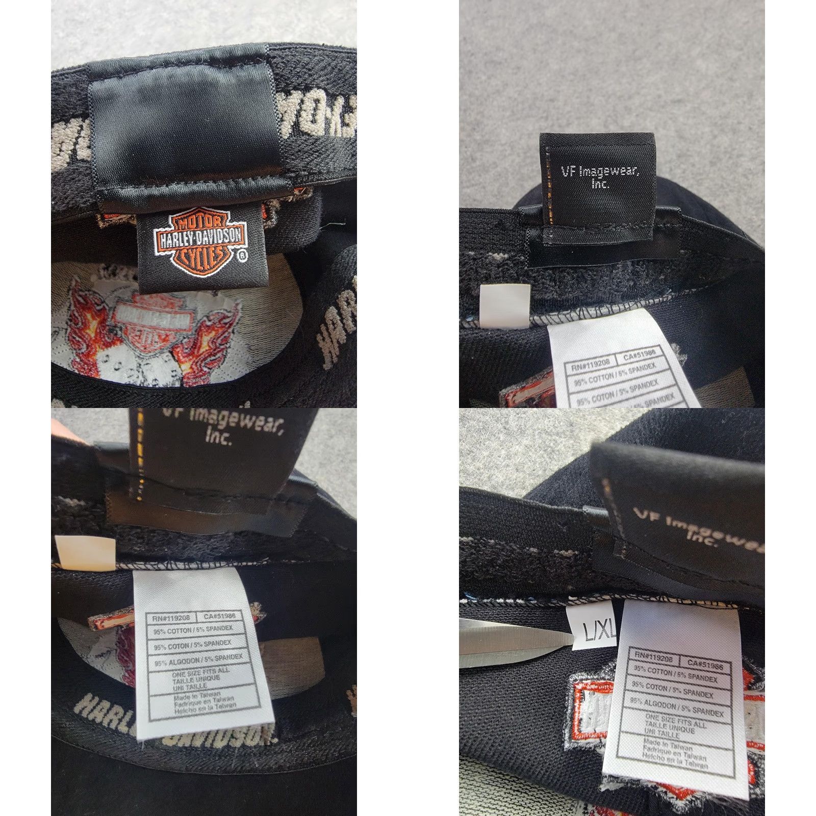 Harley Davidson Harley-Davidson Hat Cap Fitted Mens L/XL Black Las Vegas Dice Flames Embroidered Cap Size ONE SIZE - 8 Thumbnail
