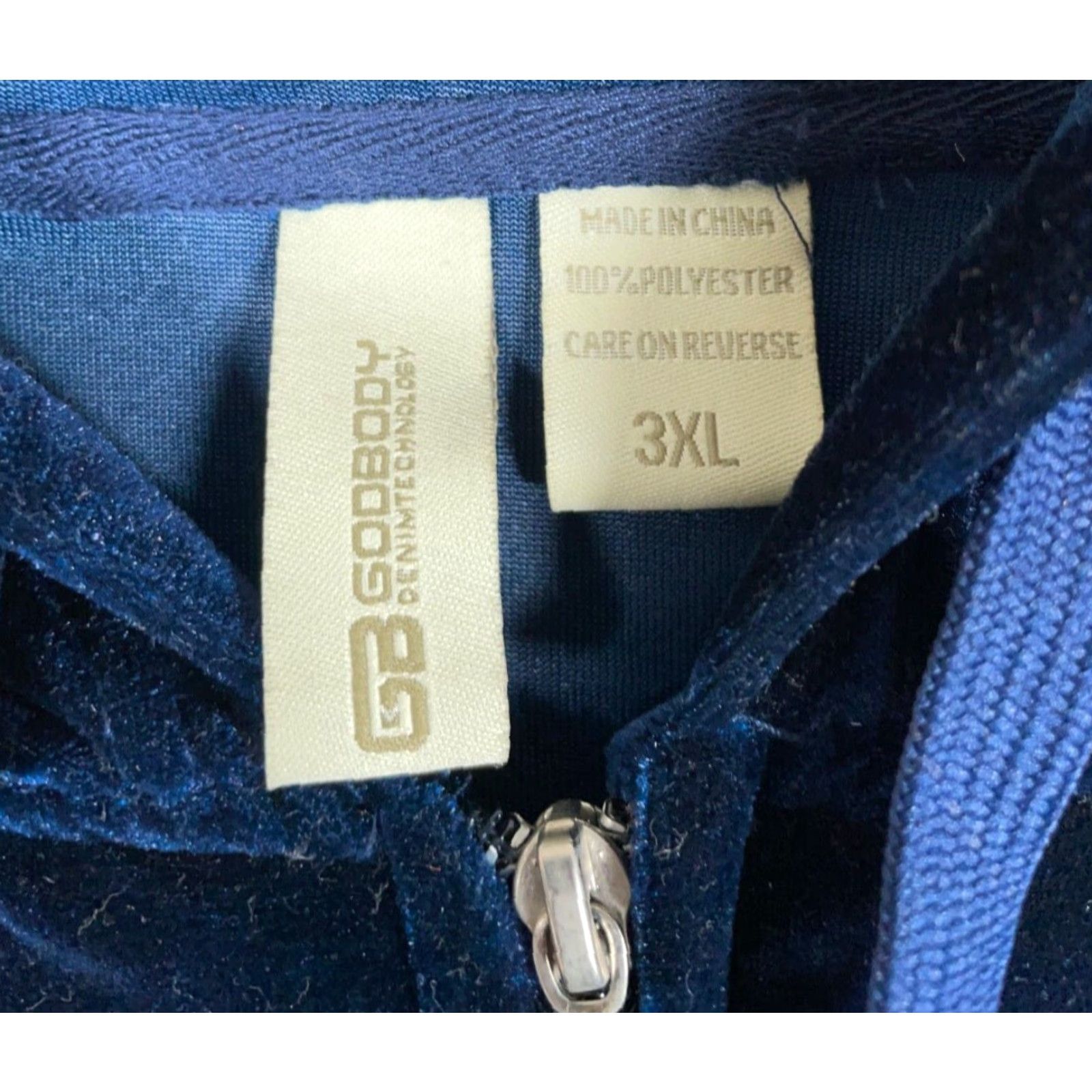 Velour VINTAGE Godbody Hoodie Main Point: Velour Zip Hoodie Men's 3XL Dark Blue White Striped Hip Hop Y2K Size US XXL / EU 58 / 5 - 3 Thumbnail