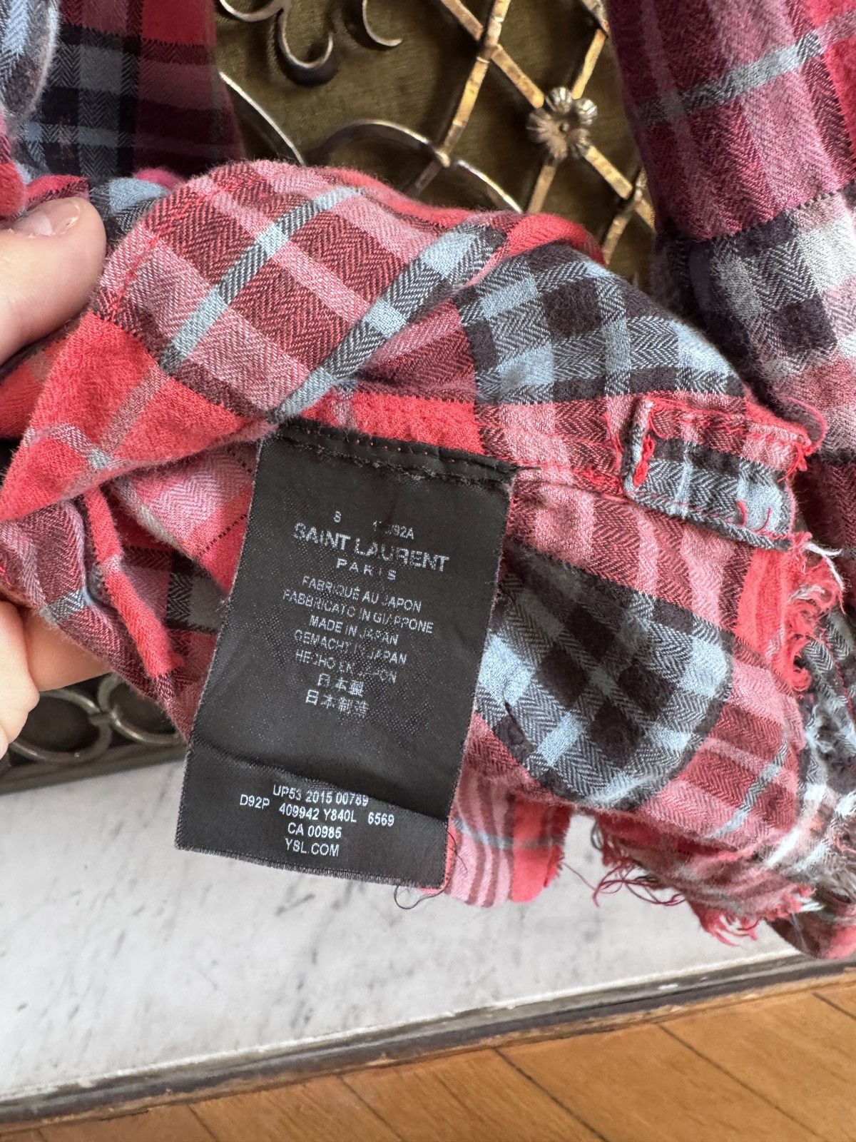 Saint Laurent Paris SS16 Distressed Flannel Shirt in Bleached Cotton Size US S / EU 44-46 / 1 - 5 Thumbnail
