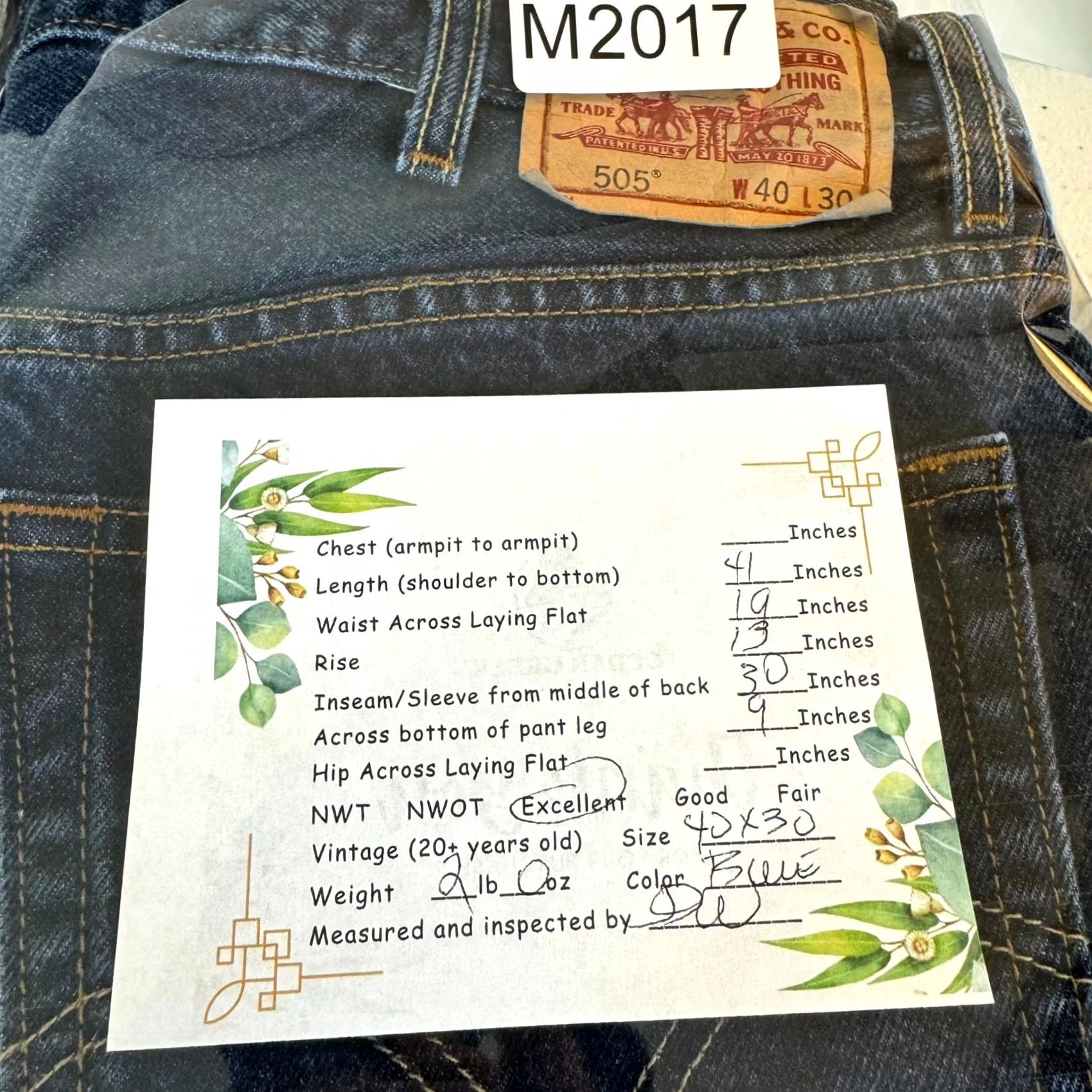 Levi's Levi's 505 Jeans Regular Fit Straight Mens 40x30 Blue Denim Size US 40 / EU 56 - 7 Thumbnail