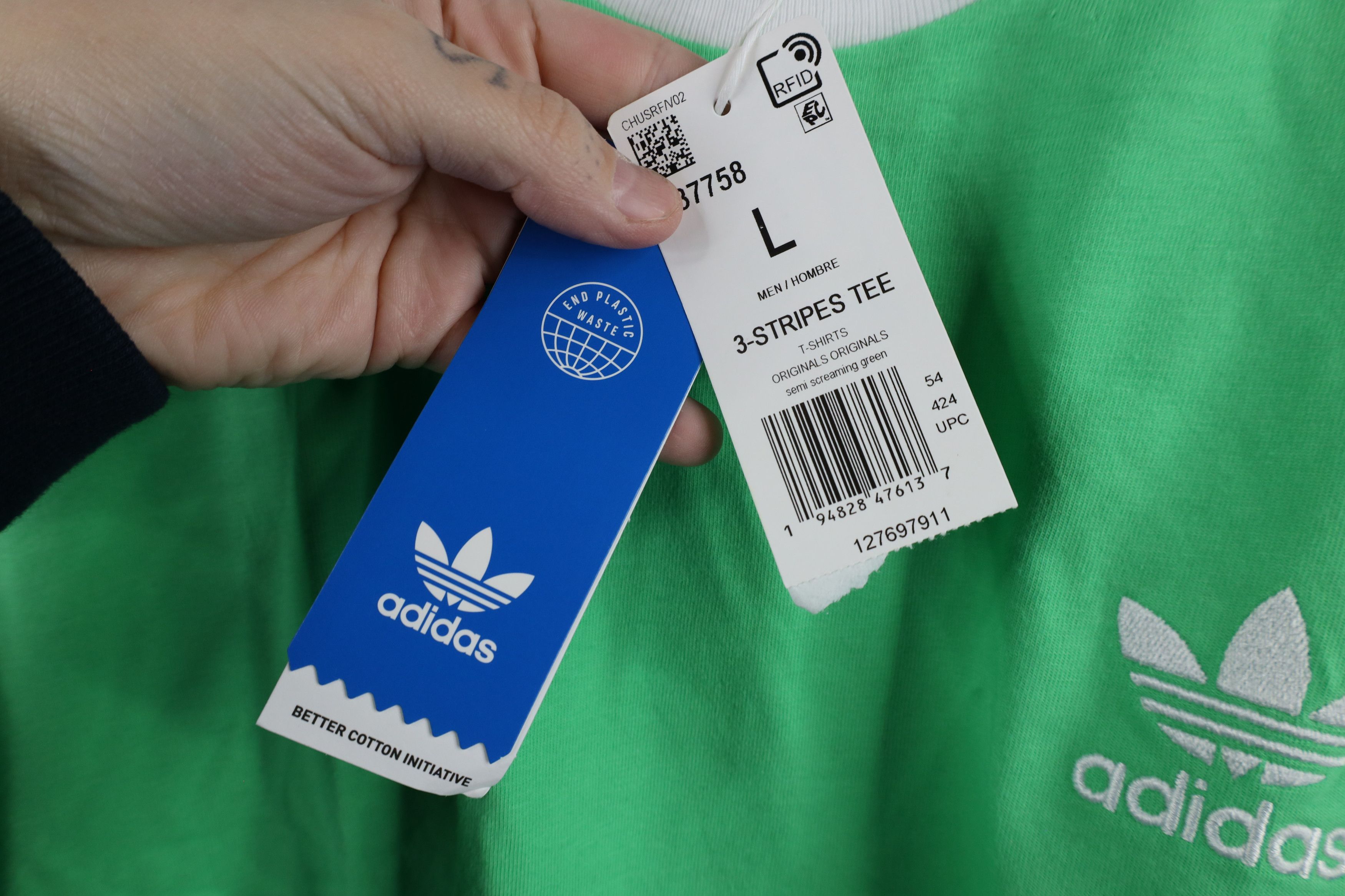 Adidas × Vintage New Adidas Trefoil Striped Short Sleeve Ringer T-Shirt Lime Size US L / EU 52-54 / 3 - 5 Thumbnail