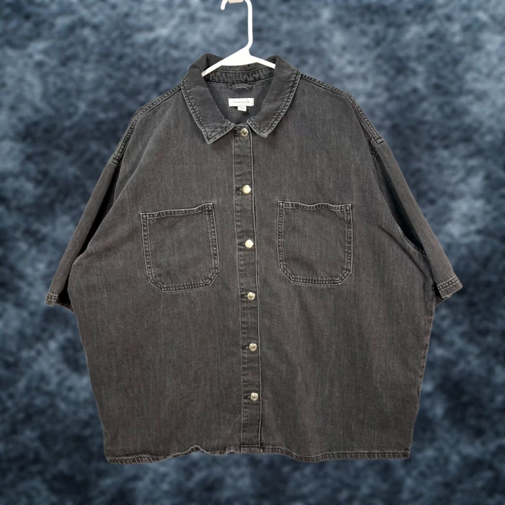 Topshop Topshop Womens Button-Up Denim Shirt 12 Oversized Black Cotton Denim Casual Shirt Womens (Adult) Girls? Size XL / US 12-14 / IT 48-50 - 1 Thumbnail