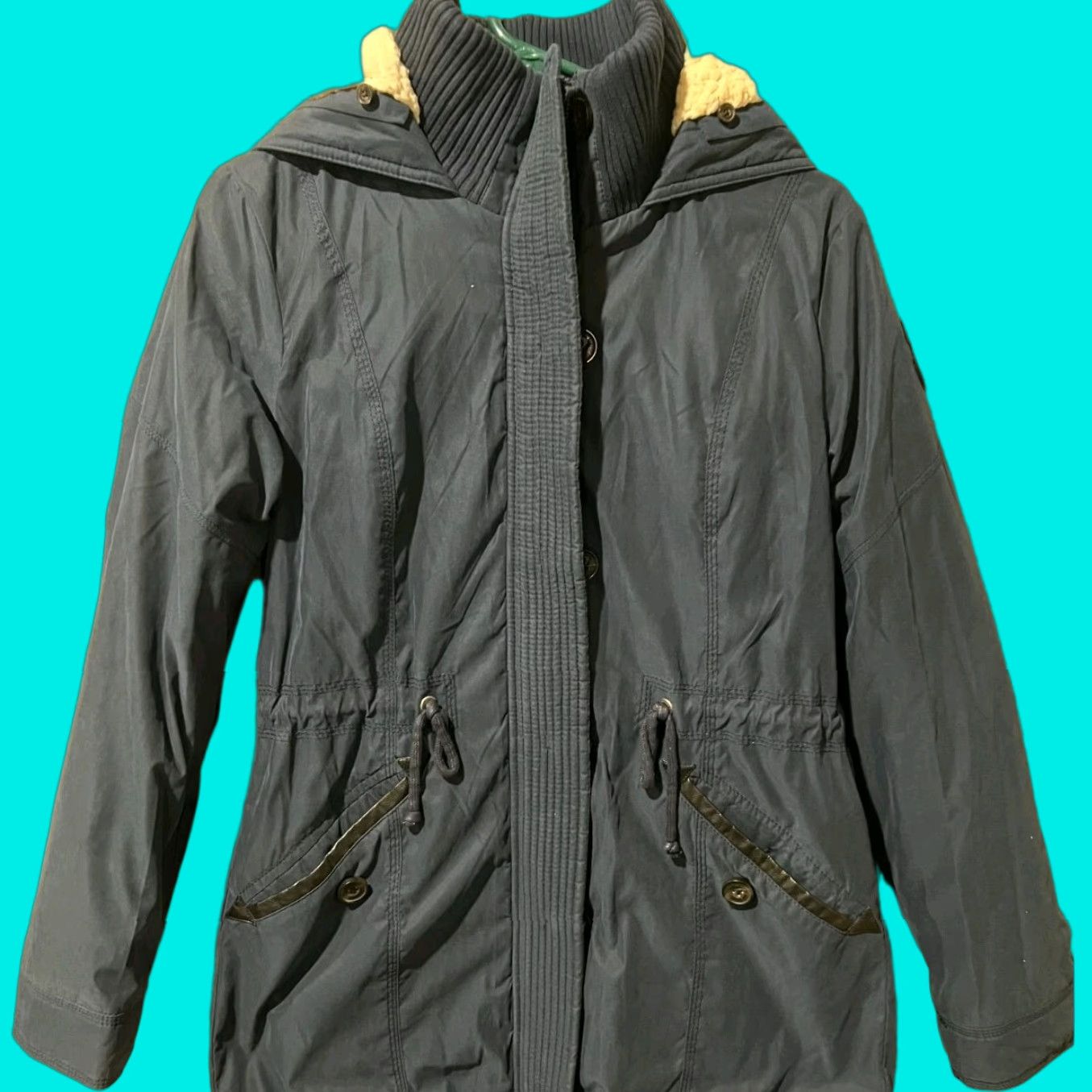 Abercrombie & Fitch Jacket Mens M Blue Sherpa Lined Full Zip Hoodie Crew Neck Long Sleeve