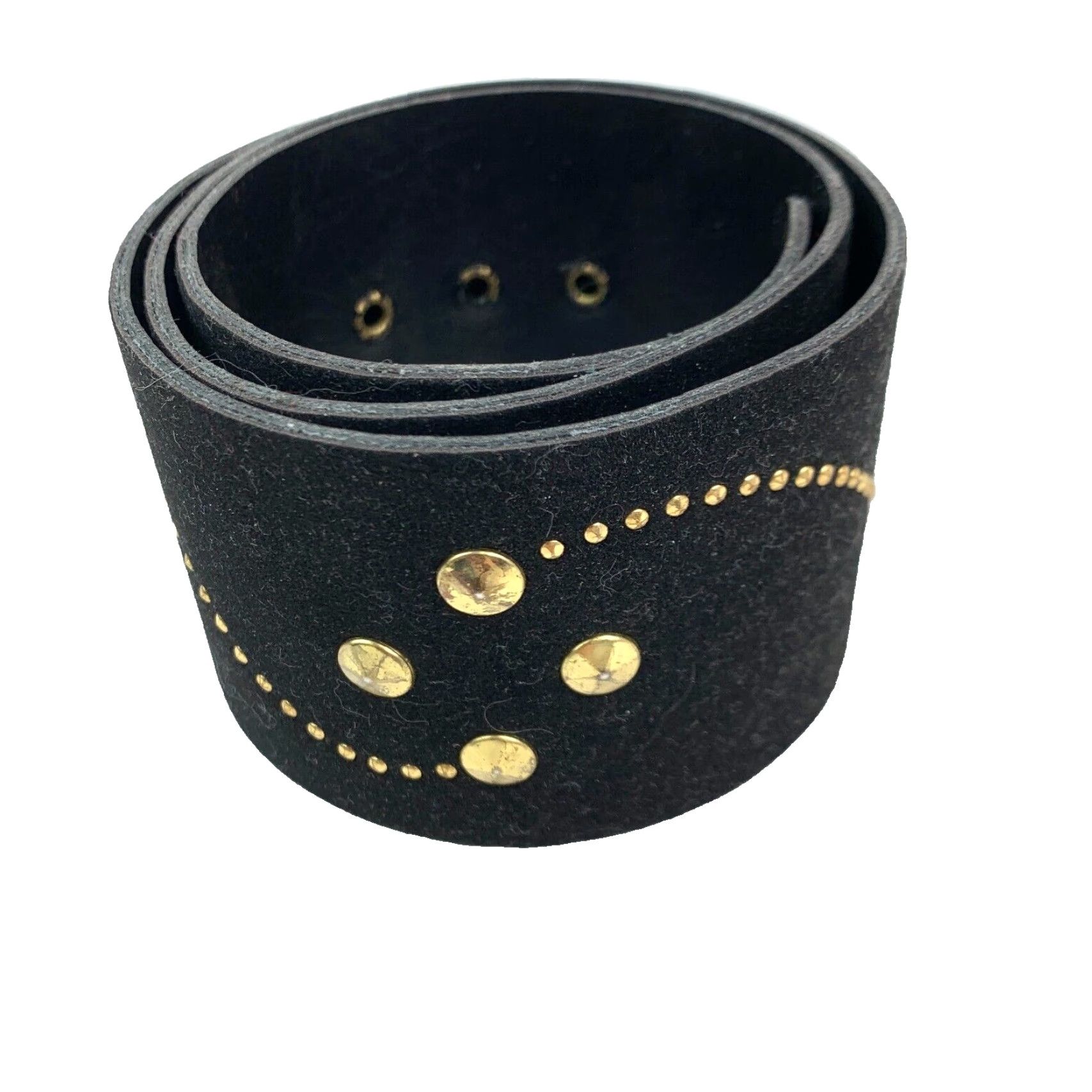 Vintage VINTAGE 80s Black Suede Gold Tone Bling Studded Fashion Belt 32 x 2.5 Size 32 - 3 Thumbnail