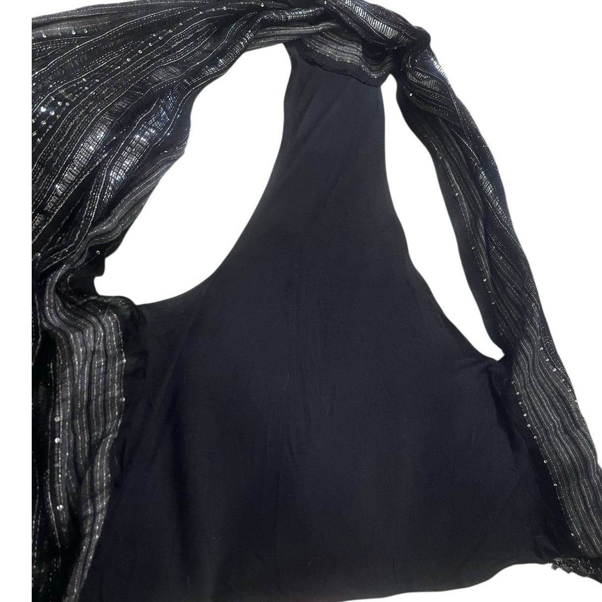 Other Black Shawl Sheer Vest With Silver Threads & Sequins Fringe Size XL / US 12-14 / IT 48-50 - 5 Thumbnail