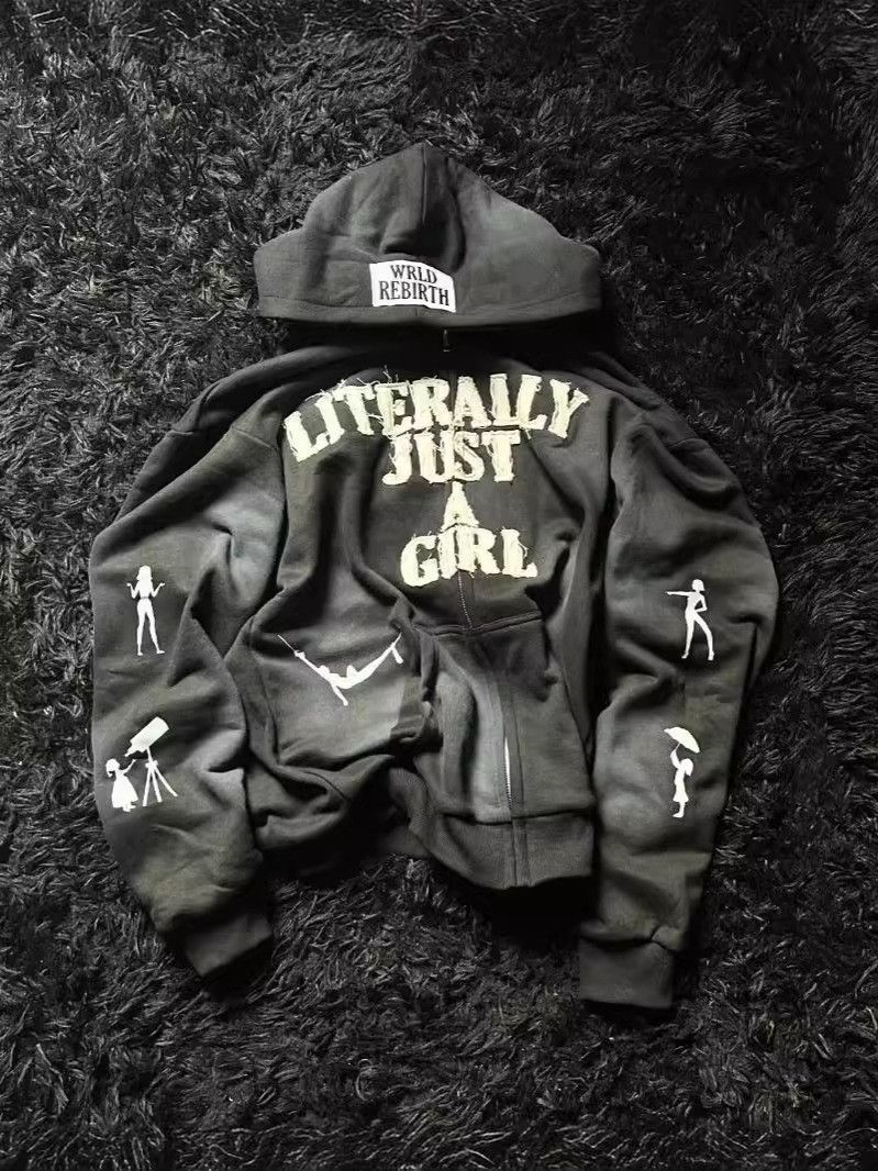 Other Y2K letter patch embroidered hoodie loose zipper top Size 4XL / US 24-26 - 1 Thumbnail