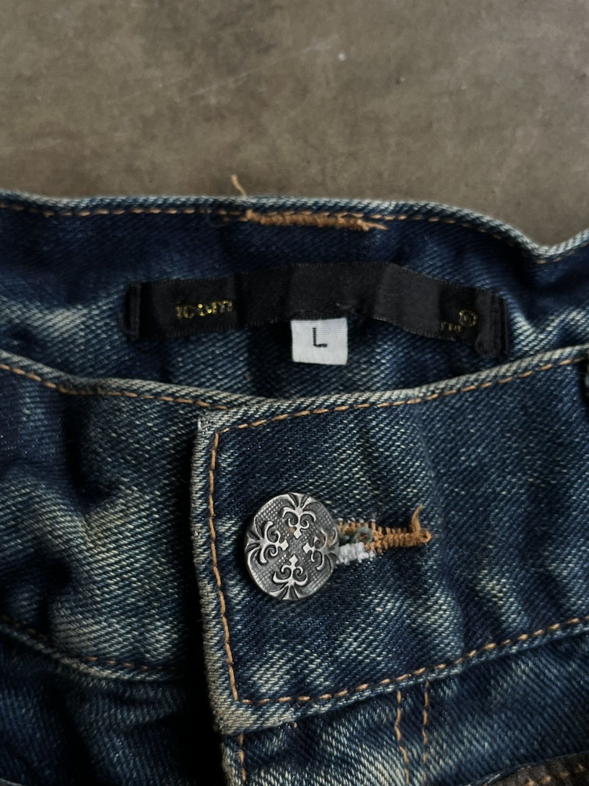 5351 POUR LES HOMMES 2000s JAPANESE BEADS ICOM DOUBLE WAIST DENIM PUNK PANTS VKEI Size US 32 / EU 48 - 8 Thumbnail