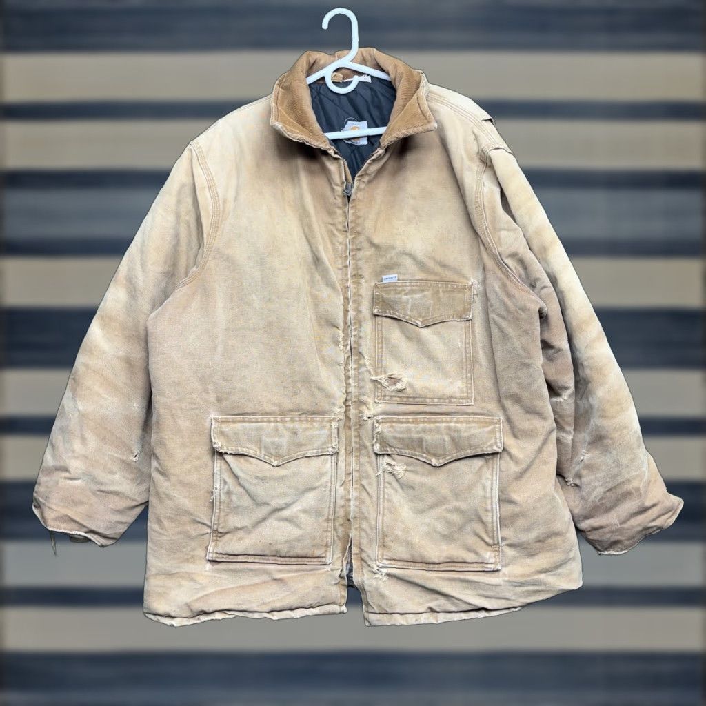 Carhartt VINTAGE Carhartt Jacket Mens 2XL Canvas Distressed Workwear Chore Coat 1989 90s Size US XXL / EU 58 / 5 - 1 Thumbnail