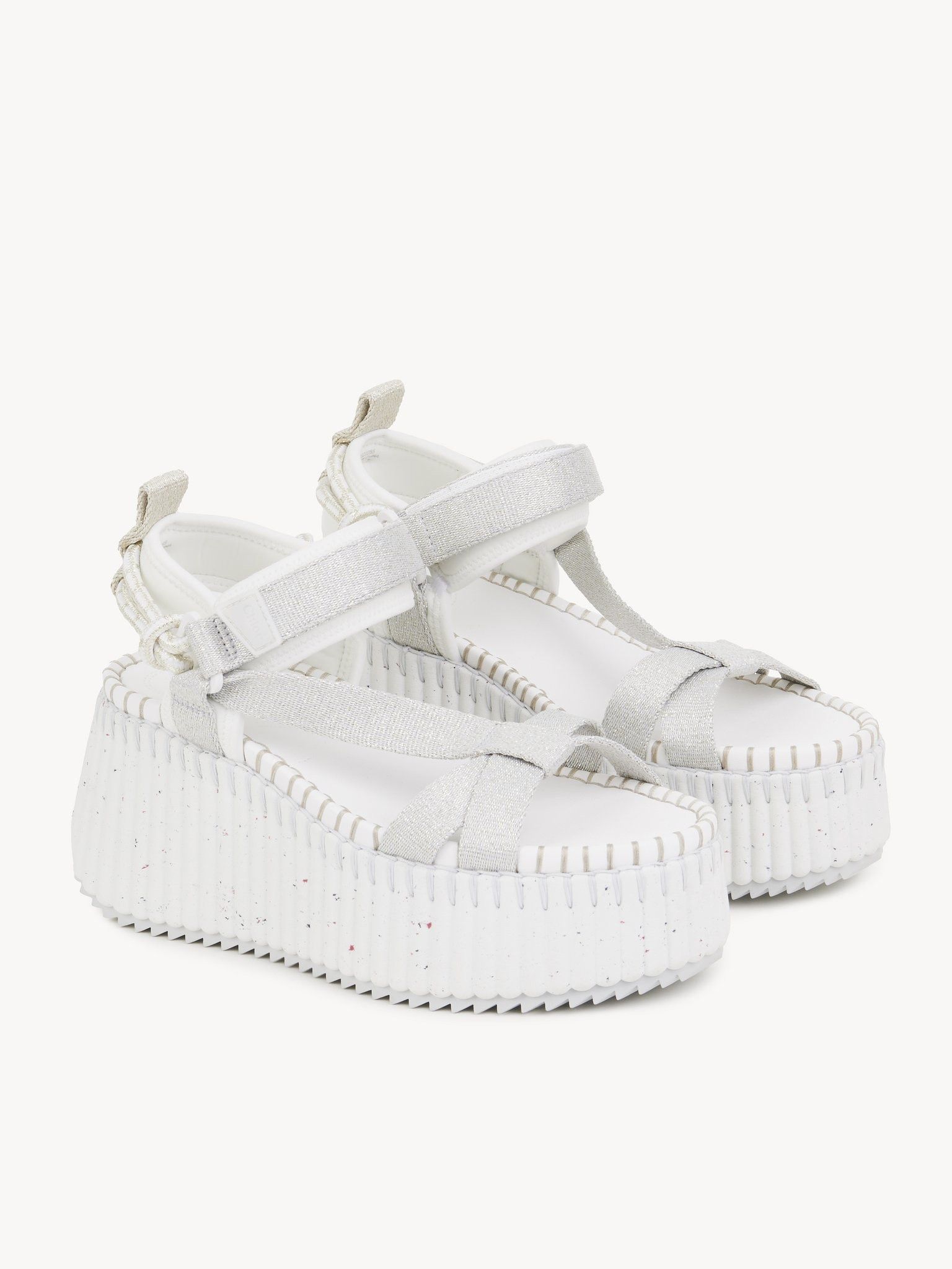 Chloe oc11z0625 Nama Wedge Sandals in Silver/White Size US 8 / IT 38 - 2 Thumbnail