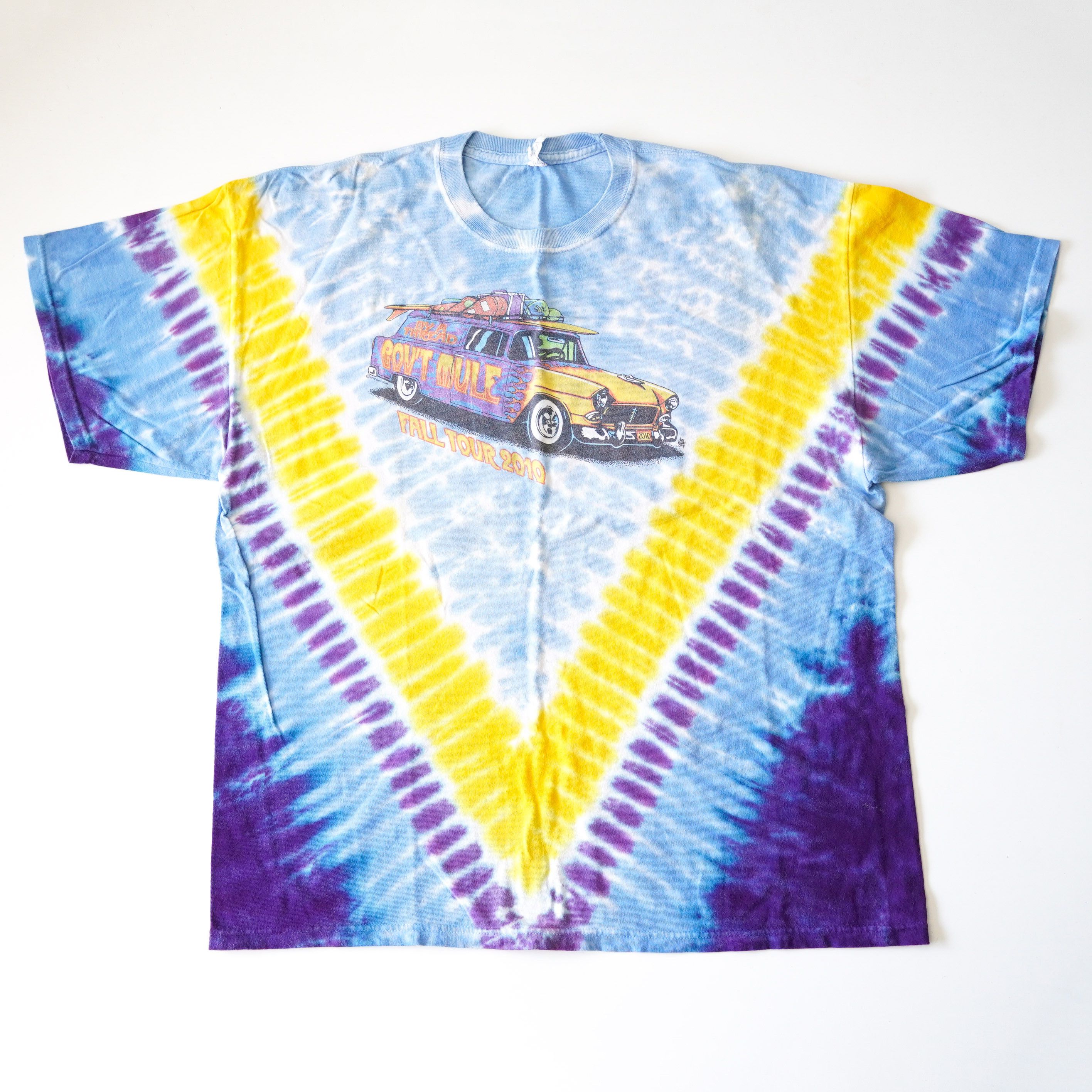 image of Tee Shirt By A Thread Gov't Mule Fall Tour 2010 Tie Dye Shirt Blue XL in Blue Yellow, Men's