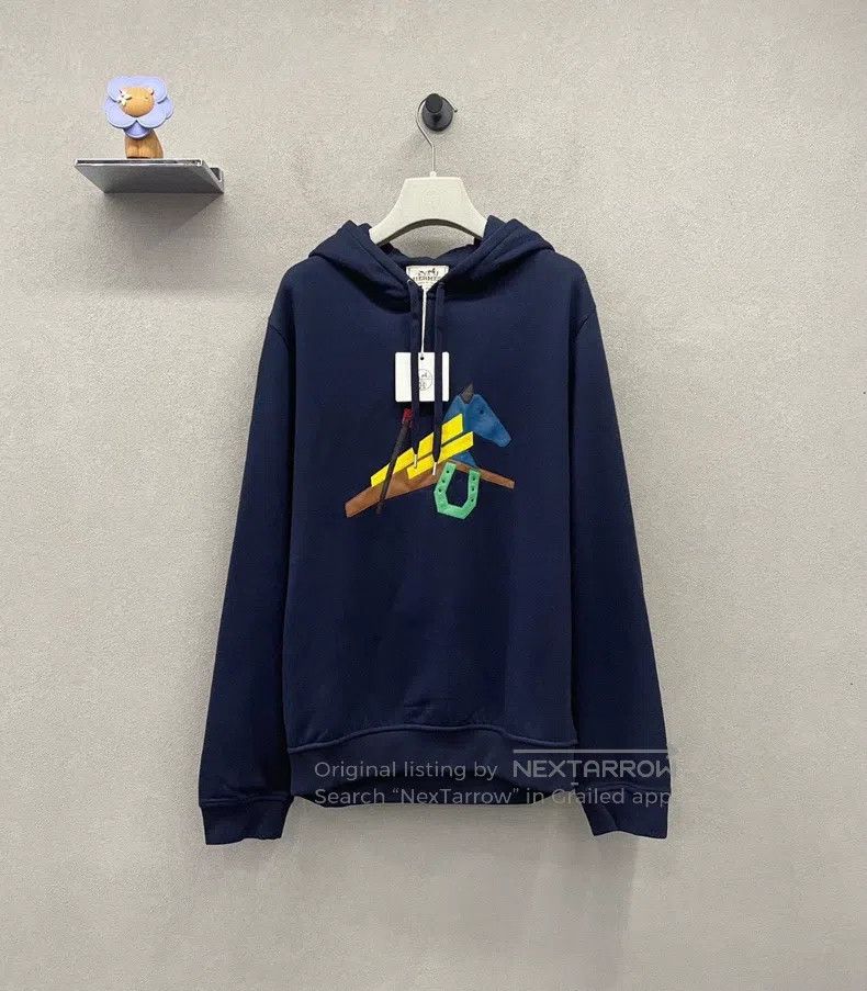 Hermes Hermes Navy blue hooded sweatshirt, unisex, leather and fa Size US L / EU 52-54 / 3 - 1 Thumbnail