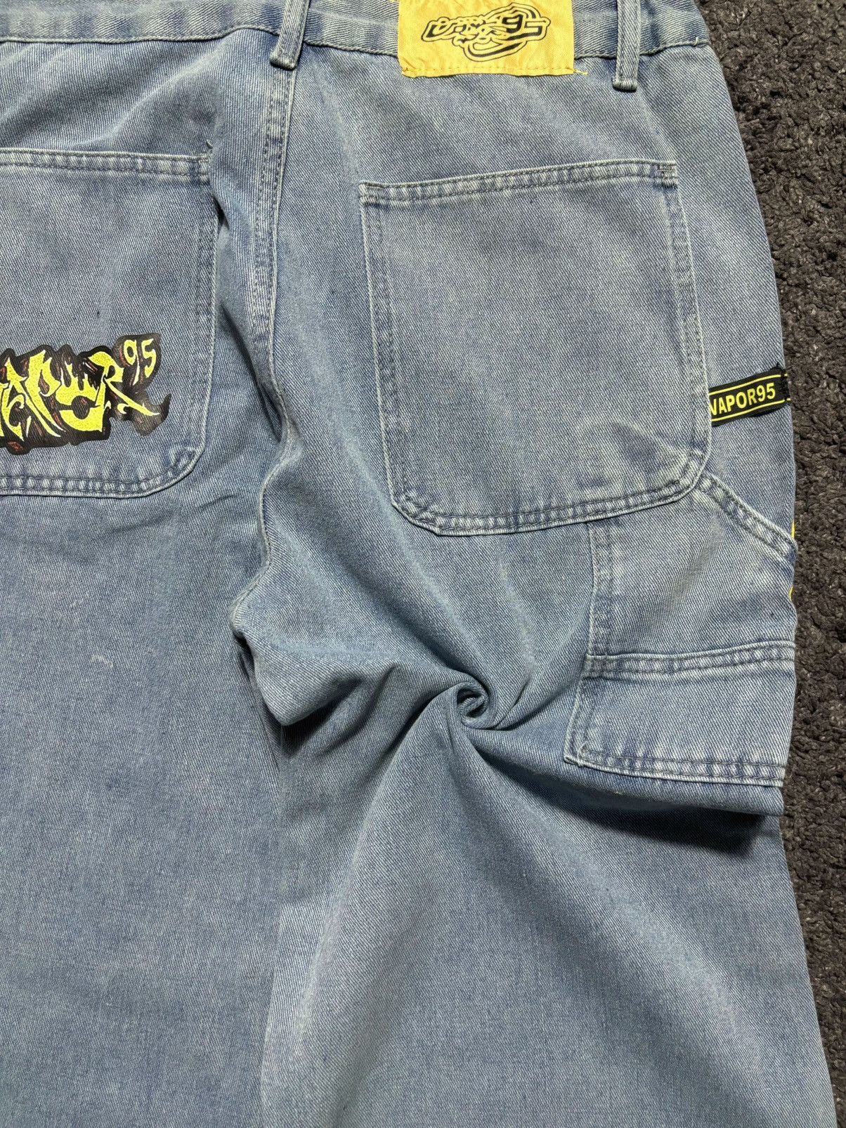 Jean × Vintage Vintage streetwear wide leg rare yellow blue baggy jeans Size US 33 - 20 Thumbnail