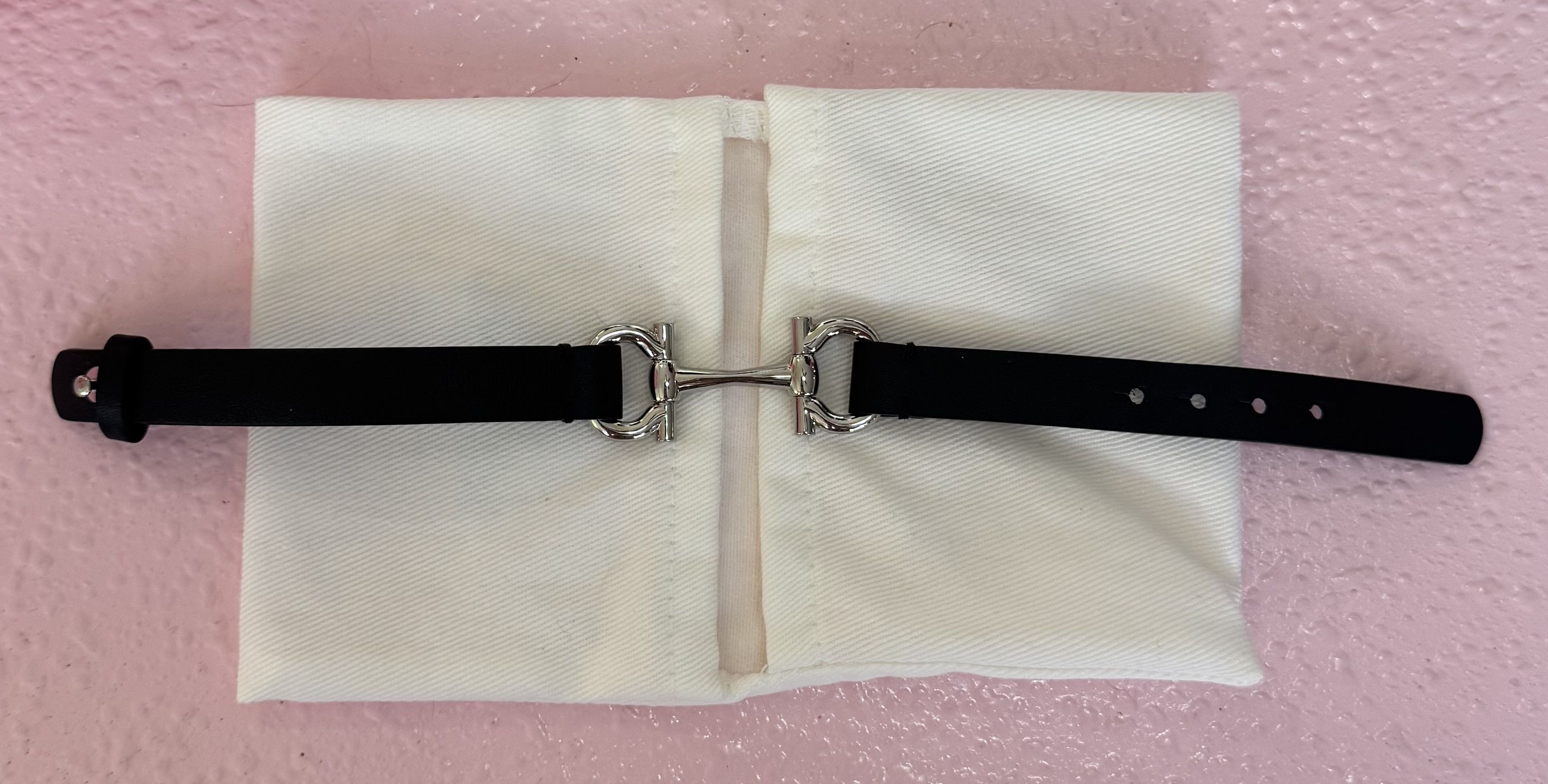 Salvatore Ferragamo Ferragamo - Unisex Gancini/Horsebit Black Leather Bracelet Size ONE SIZE - 2 Thumbnail