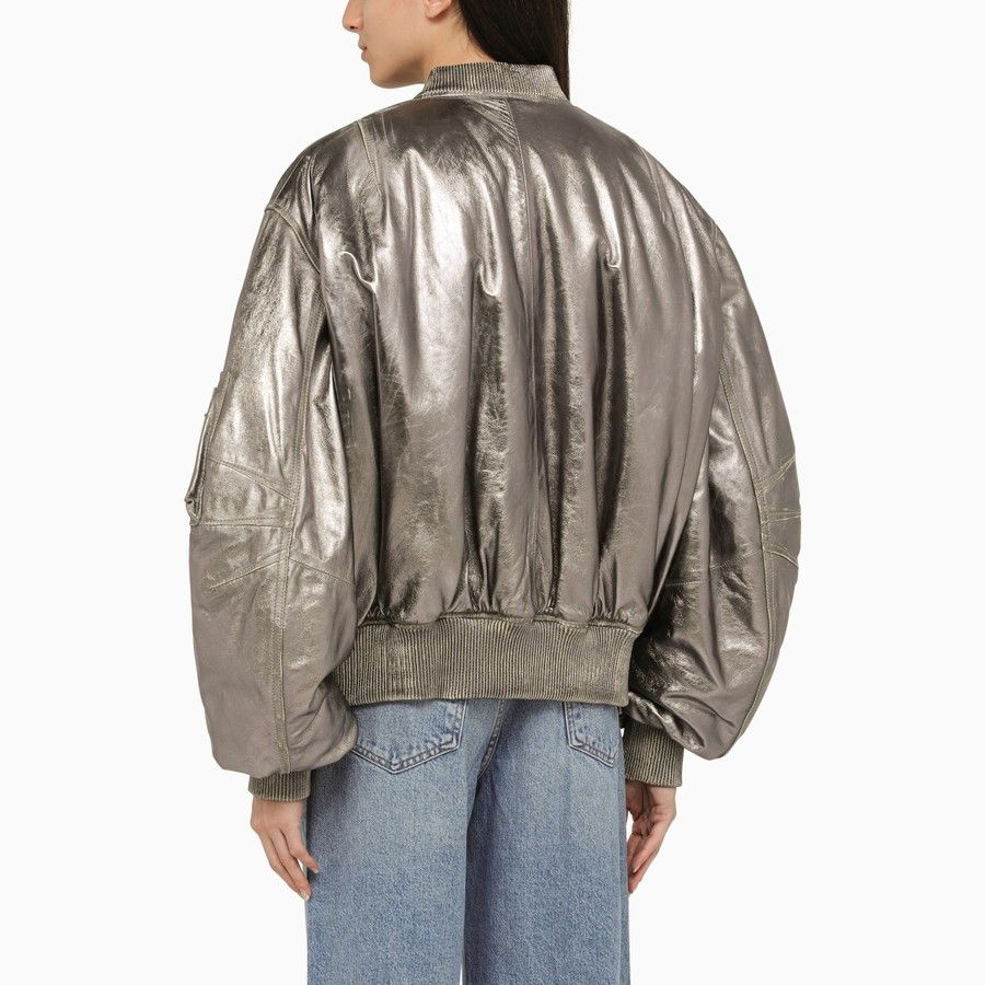 The Attico o1d2blof1024 Leather Bomber Jacket in Silver Size S / US 4 / IT 40 - 3 Thumbnail