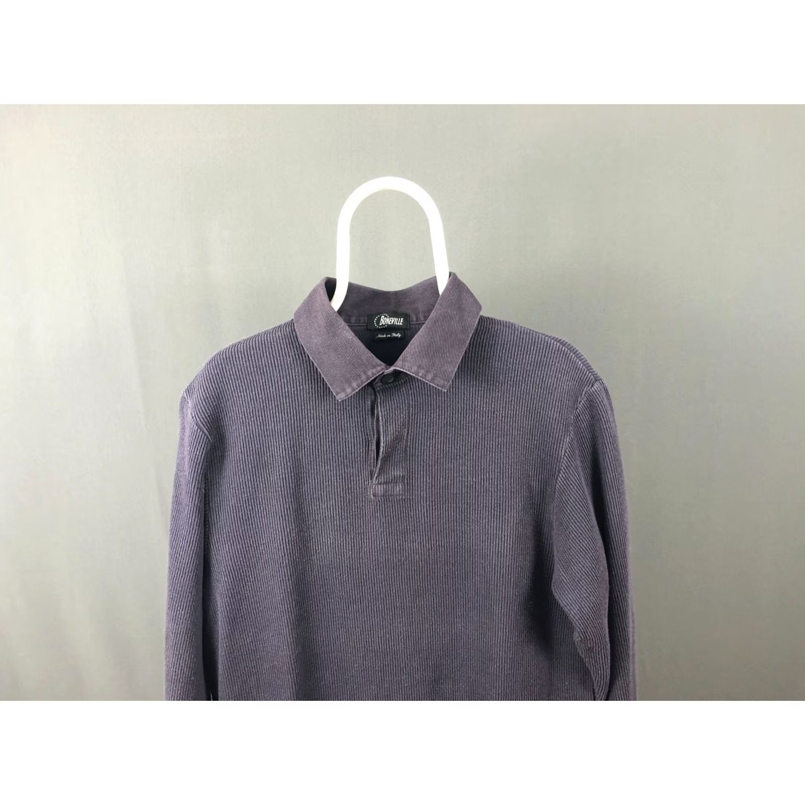 Vintage Boneville Polo Shirt Long Sleeve Dark Blue Men's Cotton Ribbed Texture Classic Size US M / EU 48-50 / 2 - 3 Thumbnail