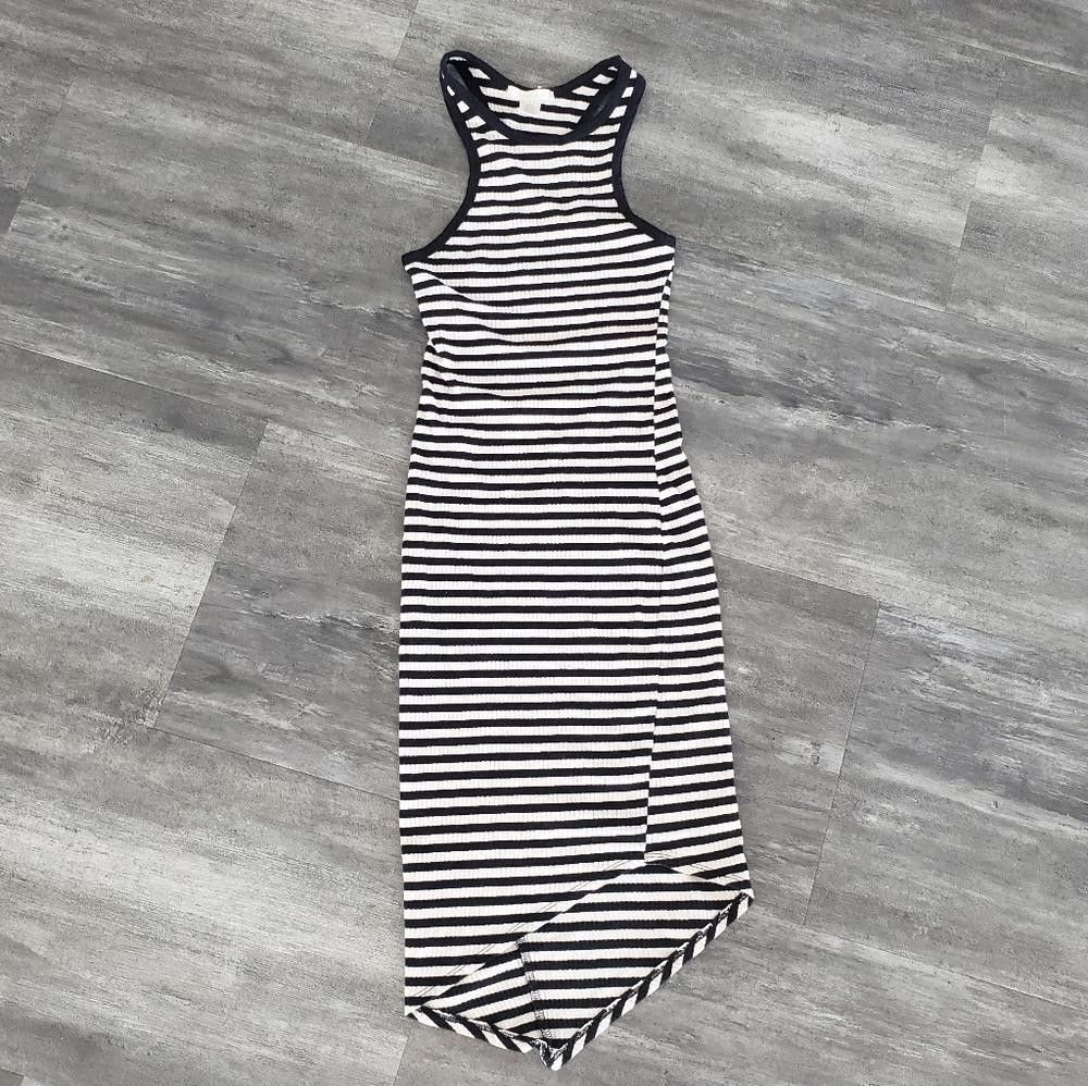 Designer White Black Striped Bozzolo Long Asymmetrical Midi Size S / US 4 / IT 40 - 1 Thumbnail
