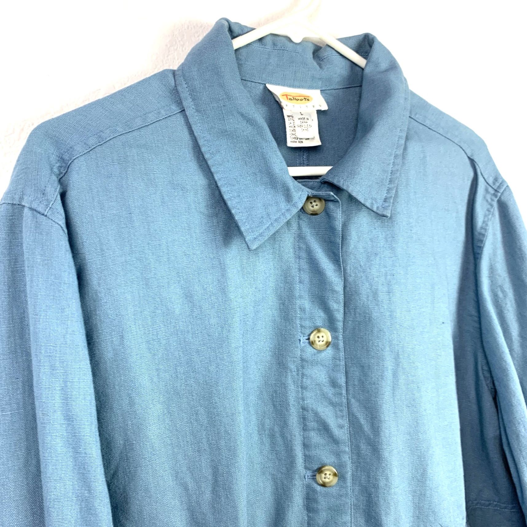 Talbots VINTAGE Talbots Petites Blue Linen Blend Button Shirt Jacket Boxy Large Petite Shirt Jacket Mens Womens Girls Boys Size L / US 10 / IT 46 - 2 Thumbnail
