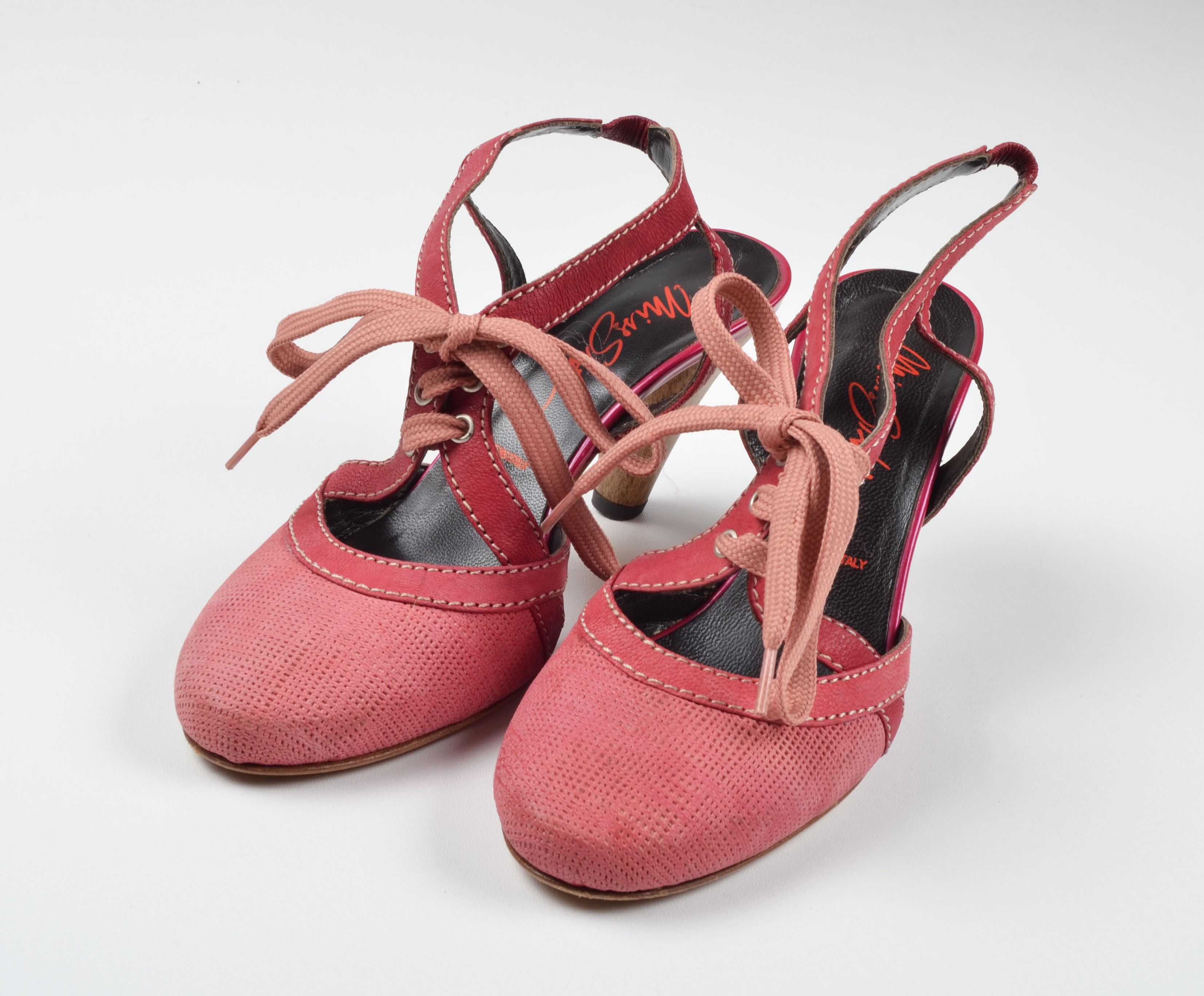 Miss Sixty Vintage Miss Sixty Y2K Pink Leather Lace Up Slingback Heels Size US 7 / IT 37 - 3 Thumbnail