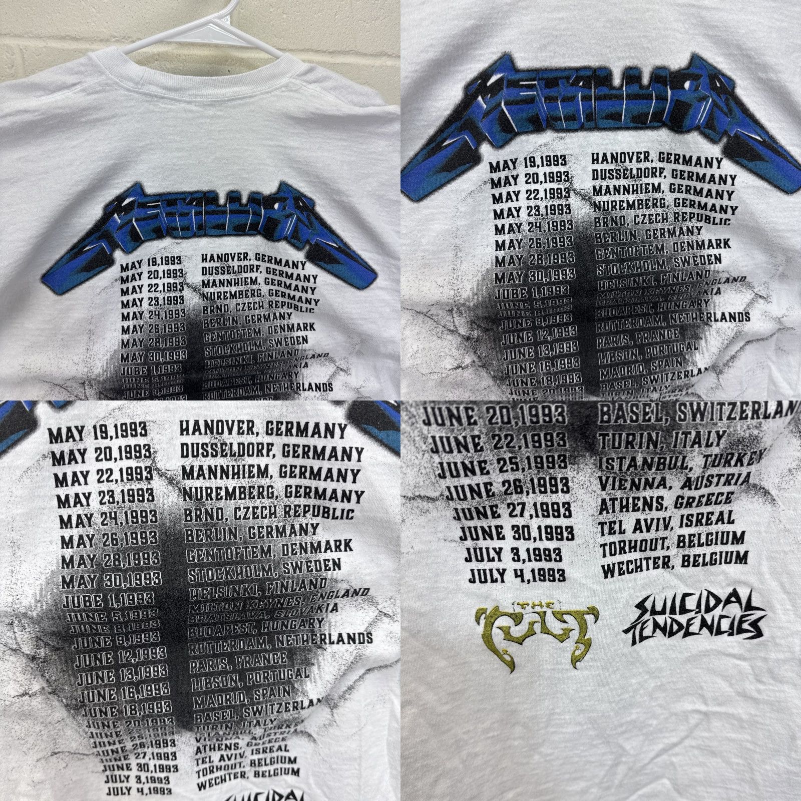 Vintage VINTAGE Metallica T-Shirt XXL White 90s Band Music Graphic Print Tour No Where Else To Roam Mens Boys? Size US XXL / EU 58 / 5 - 10 Thumbnail