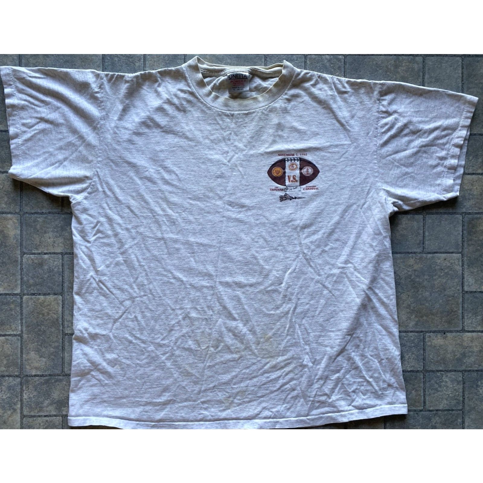 Vintage VINTAGE Oneita T-Shirt USC Trojans Stanford Cardinal 1992 Gray XL Short Sleeve Men Men XL 90s College California Sports Size US XL / EU 56 / 4 - 4 Thumbnail