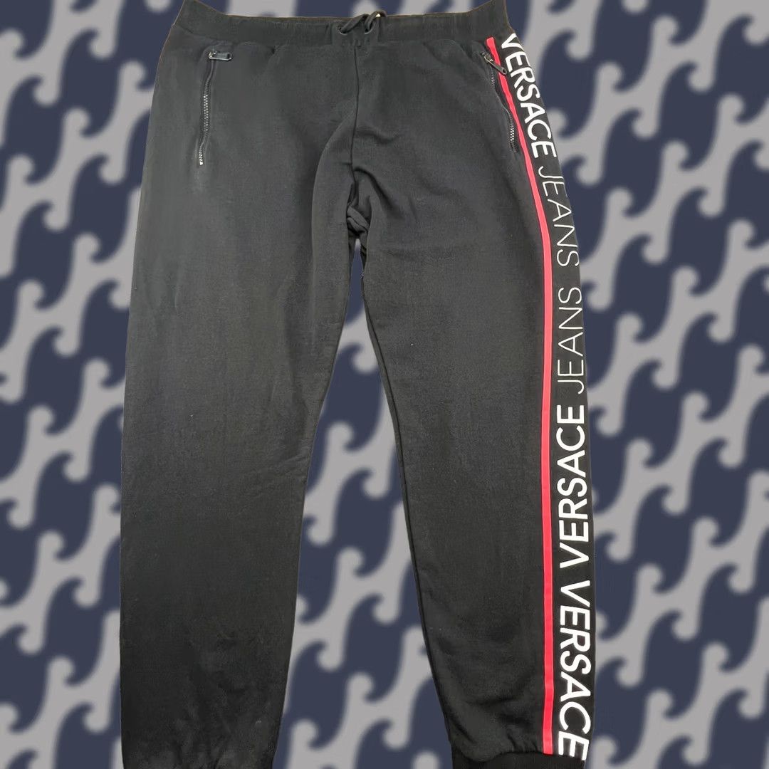 Versace Jeans Couture Versace Jeans Track Pants Mens 3XL Black Spellout Drawstrings Joggers Size US 39 - 1 Thumbnail