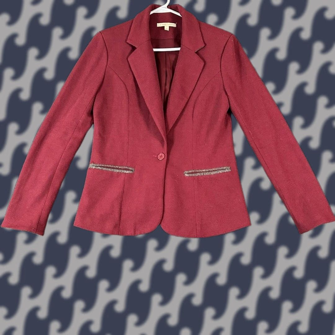 Vintage 41 Hawthorne Burgundy Textured Knit Blazer Jacket S 1 Button Elbow Patches Red Mens Women’s? Size 36R - 1 Thumbnail