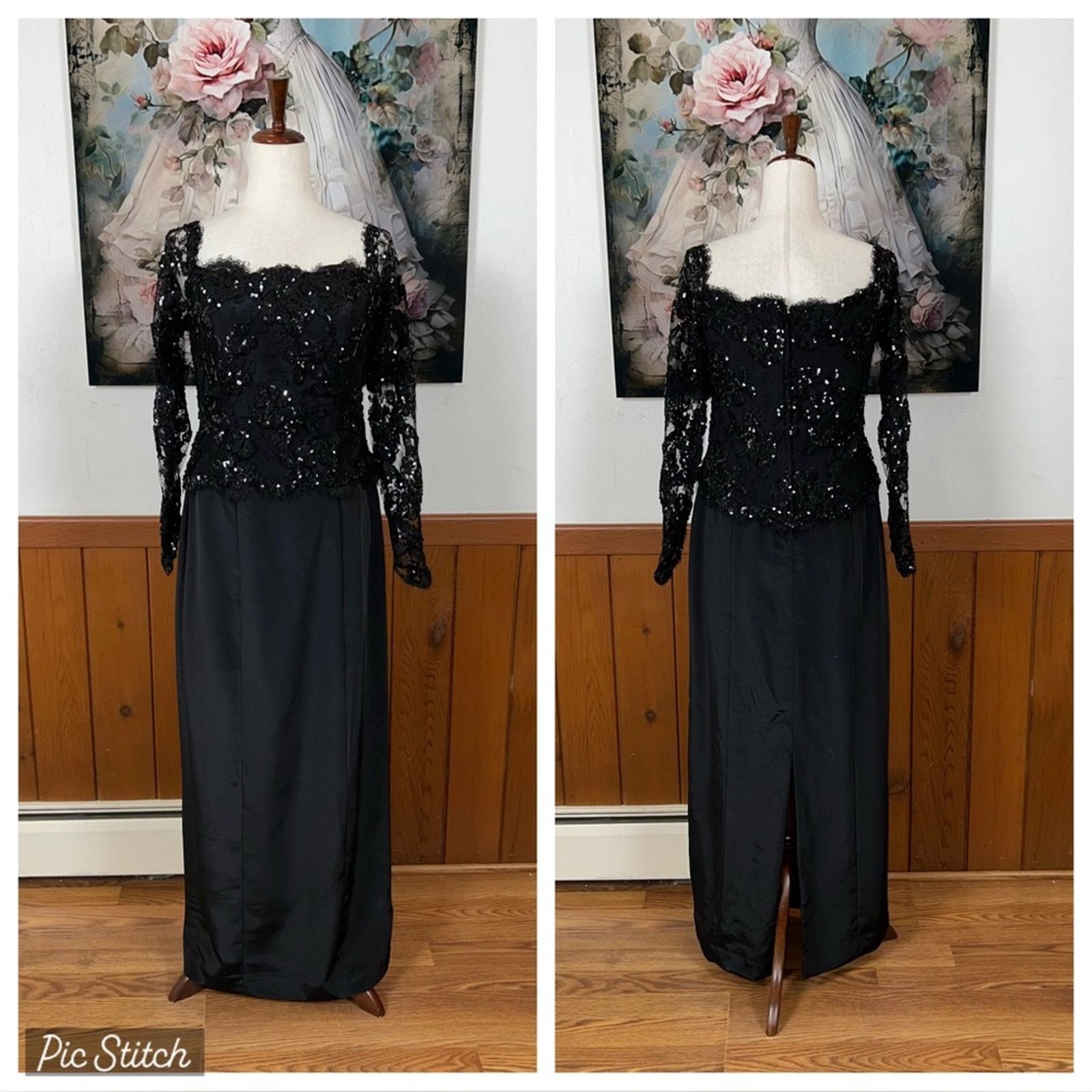 Vintage Vintage 90s Eve of Milady Black Sequin Evening Gown! Size XL / US 12-14 / IT 48-50 - 1 Thumbnail