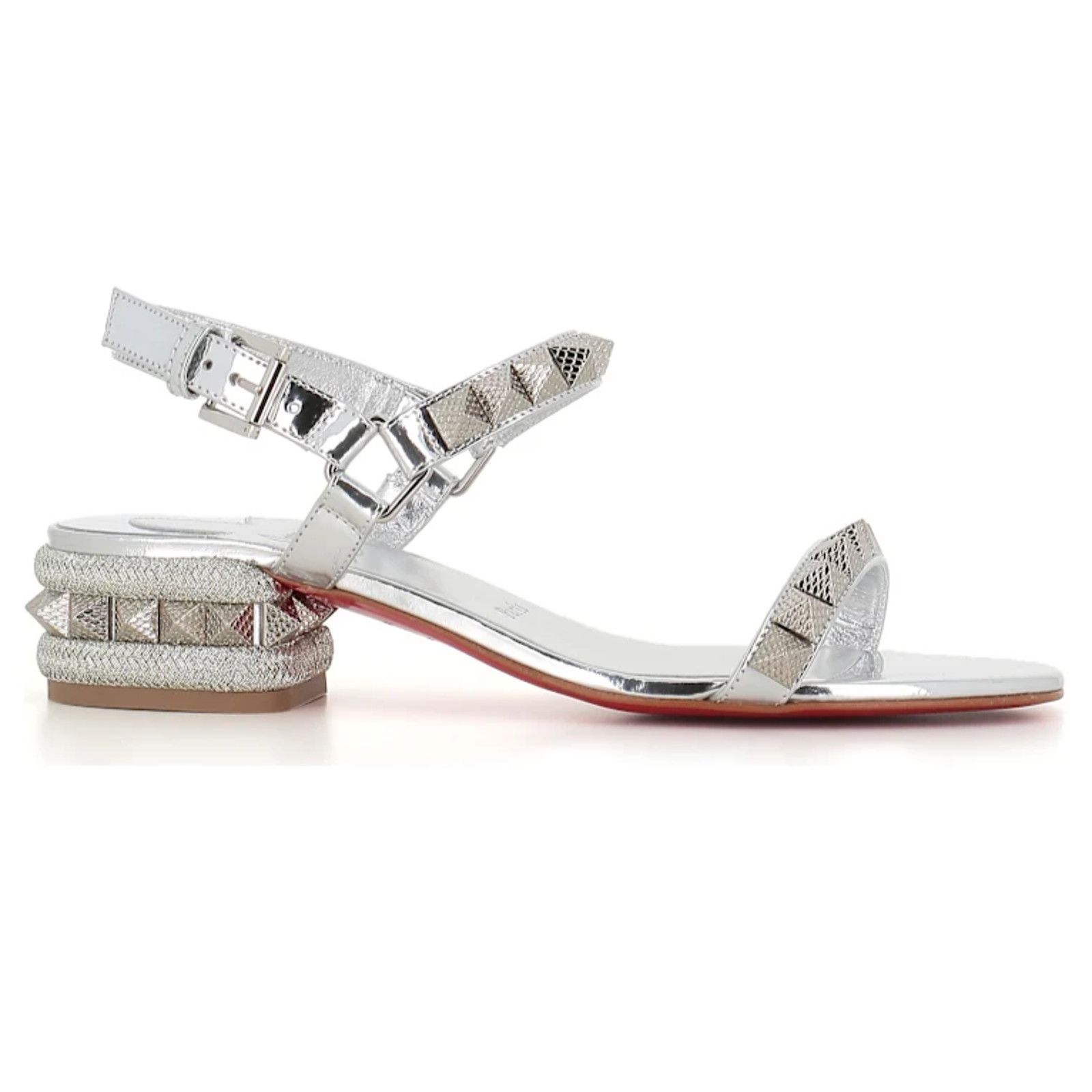 Christian Louboutin Christian Louboutin Pyrasand 30 Silver Block Heel Sandal 38 Size US 8 / IT 38 - 5 Thumbnail