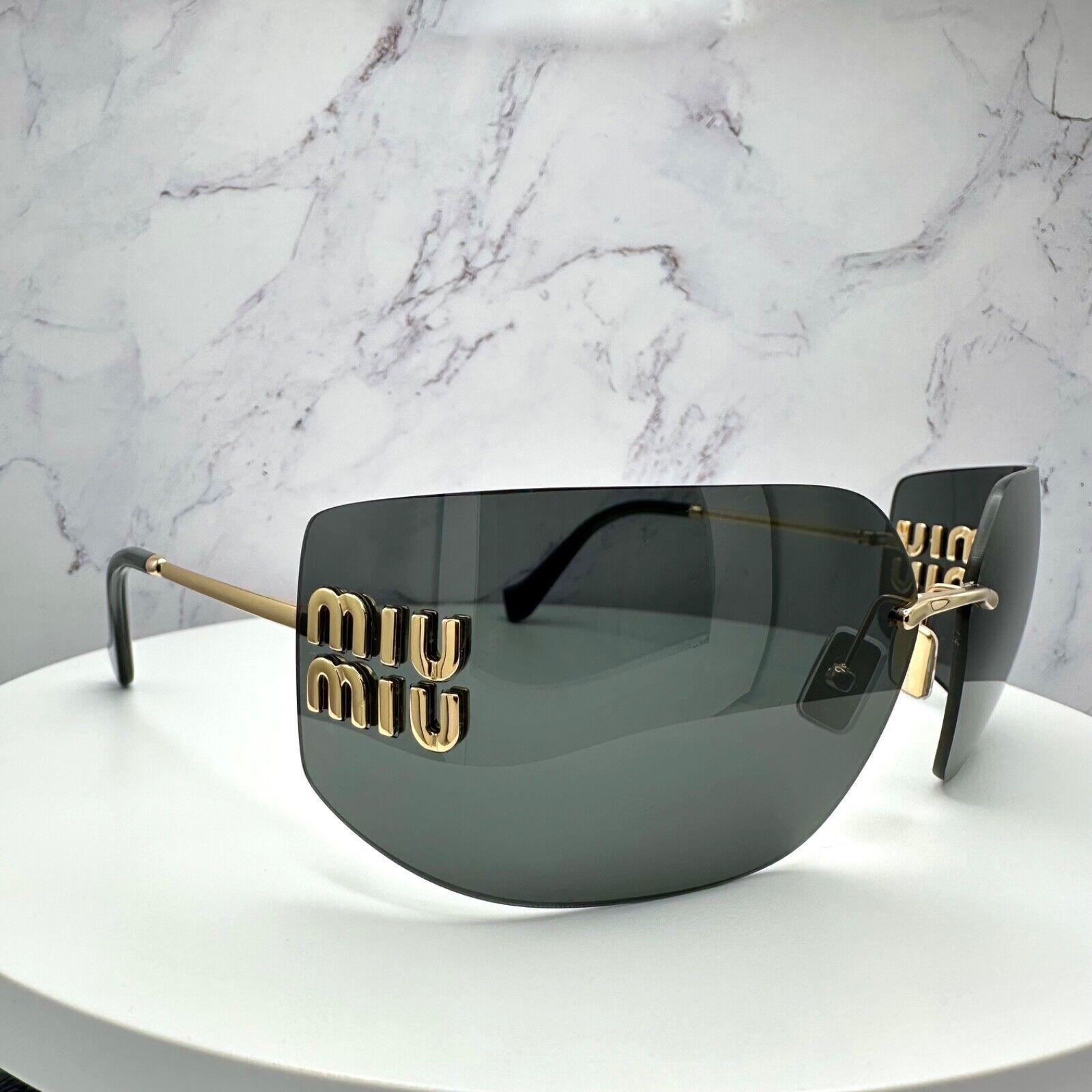 Miu Miu New MIU MIU Sunglasses Gold Rimless Wrap Square Size ONE SIZE - 20 Thumbnail