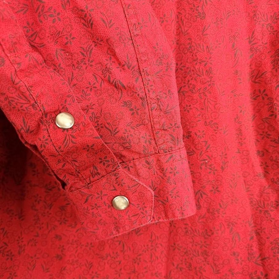 Vintage Rough Stock Panhandle Slim Western Shirt Mens Size M Pearl Snap Saw Tooth Pockets Floral Red Cotton Casual Dress Shirt Button-Down Collar Mens Size US M / EU 48-50 / 2 - 6 Thumbnail