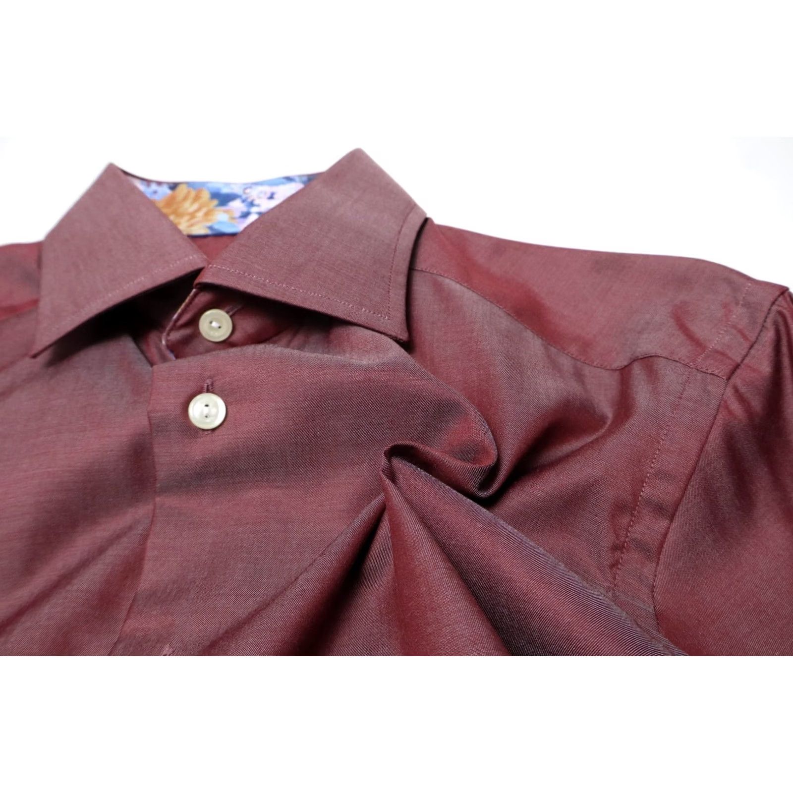 Eton ETON Signature Twill Slim Formal Shirt Men's 38/15 Burgundy Dress Shirt Long Sleeve Spread Collar Button Up Shafts Slim Fit Size 38R - 6 Thumbnail