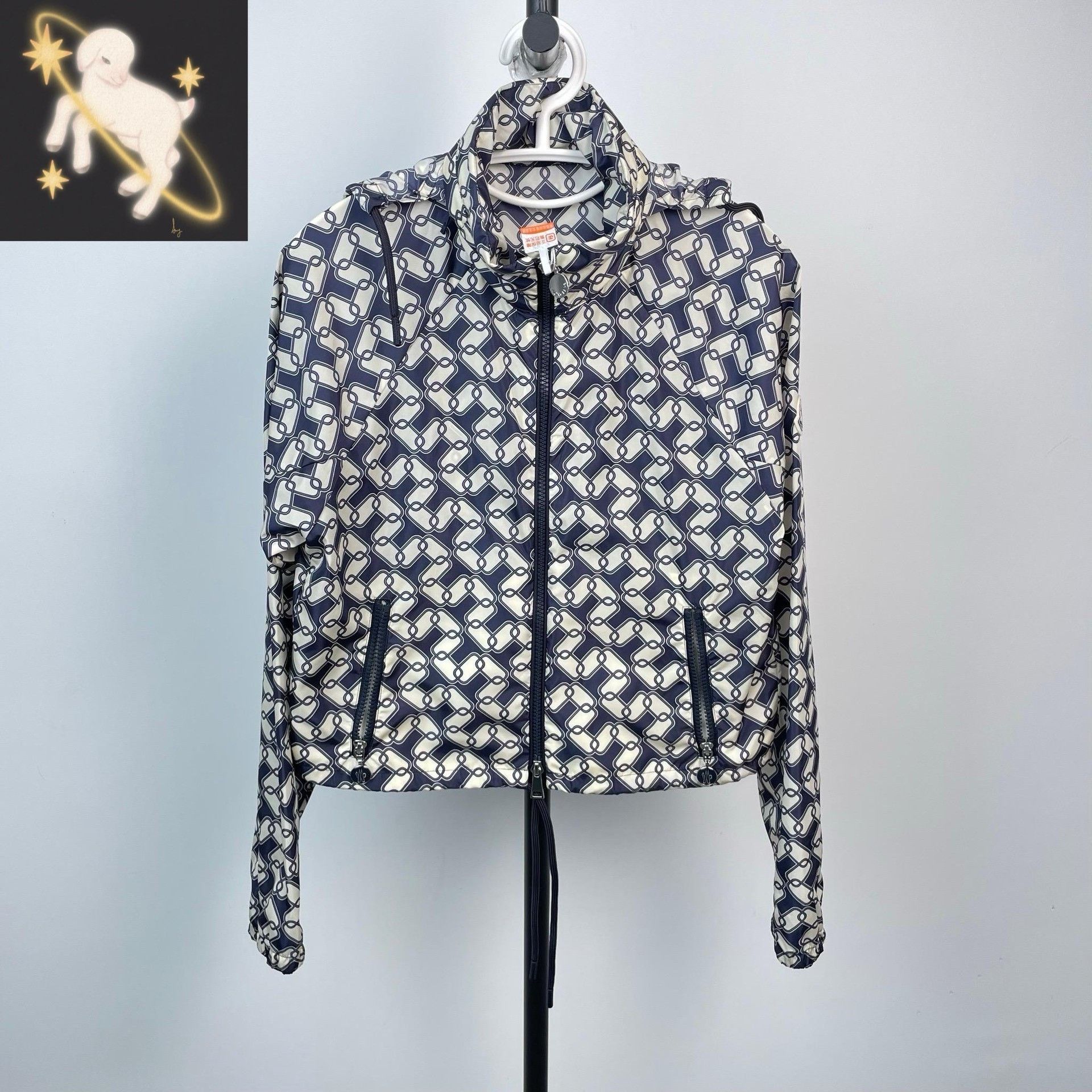Moncler Moncler Blue White Monogram Hooded Jacket Size XS / US 0-2 / IT 36-38 - 1 Thumbnail