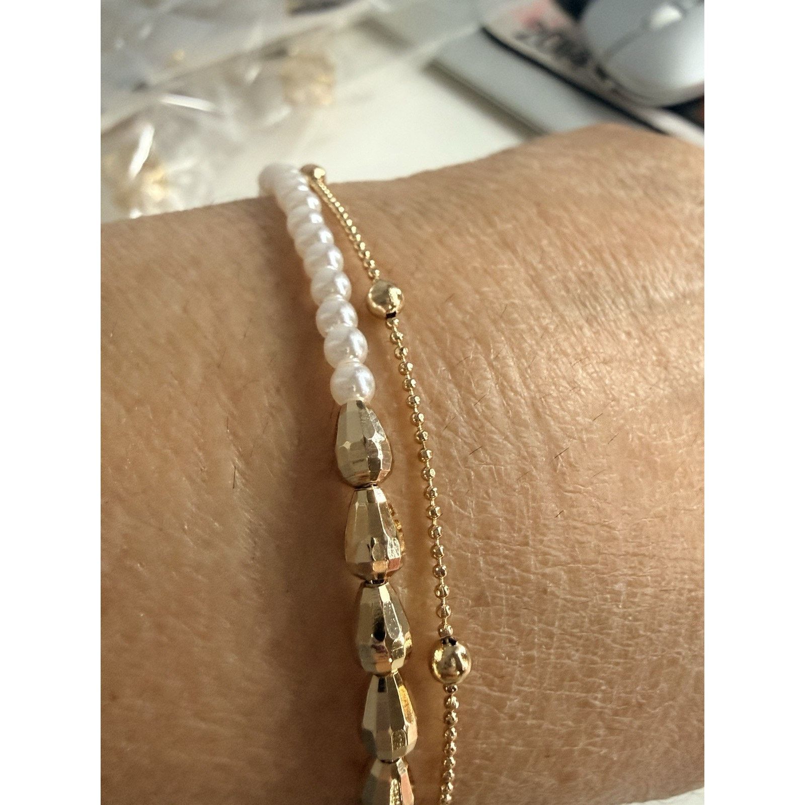 & Other Stories Double Gold Plated Bracelet with Pearls Size ONE SIZE - 3 Thumbnail