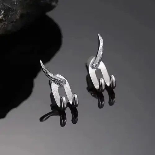 Detachable Tooth Beast Earrings Chrome Jewelry Spike in Silver, Men's