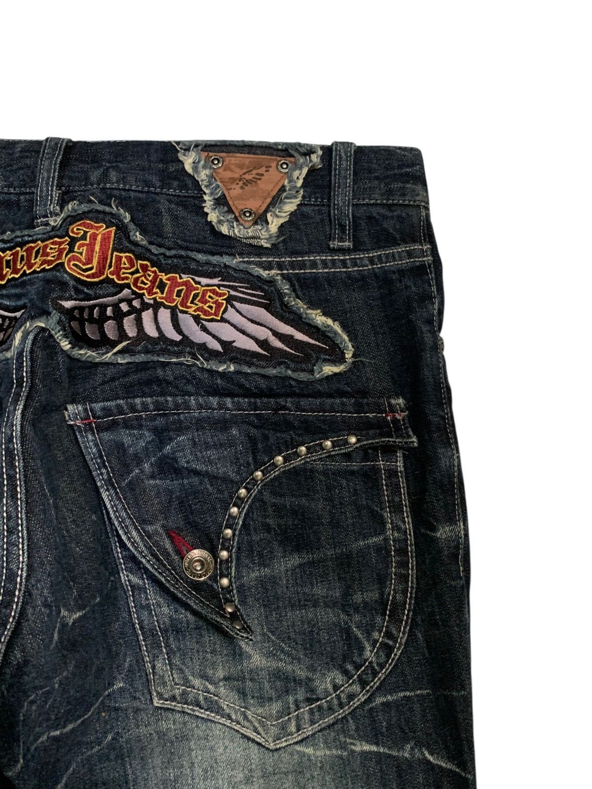 Tornado Mart FLARE💥NYLAUS JEANS RUSTY PUNK STYLE DISTRESSED DENIM Size US 31 - 13 Thumbnail
