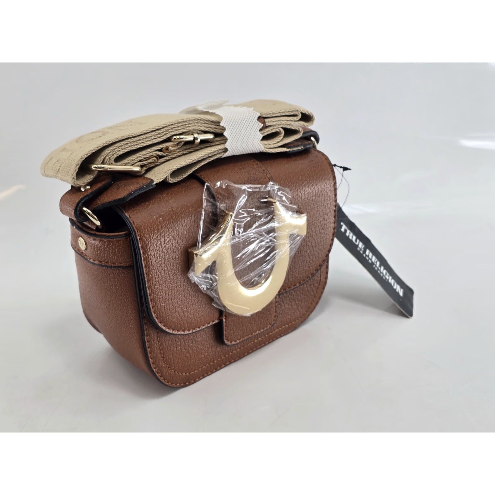 True Religion NWT True Religion Mini Flap Crossbody Bag Cognac Horseshoe Purse - Minor Flaw Dinosaur? Size ONE SIZE - 3 Thumbnail