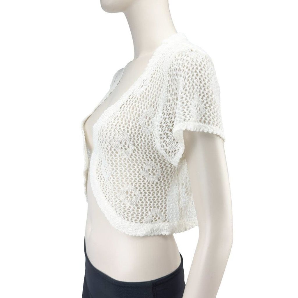 Vintage VINTAGE Crochet Cropped Cardigan Bolero White Casa Donna S Size XS / US 0-2 / IT 36-38 - 2 Thumbnail