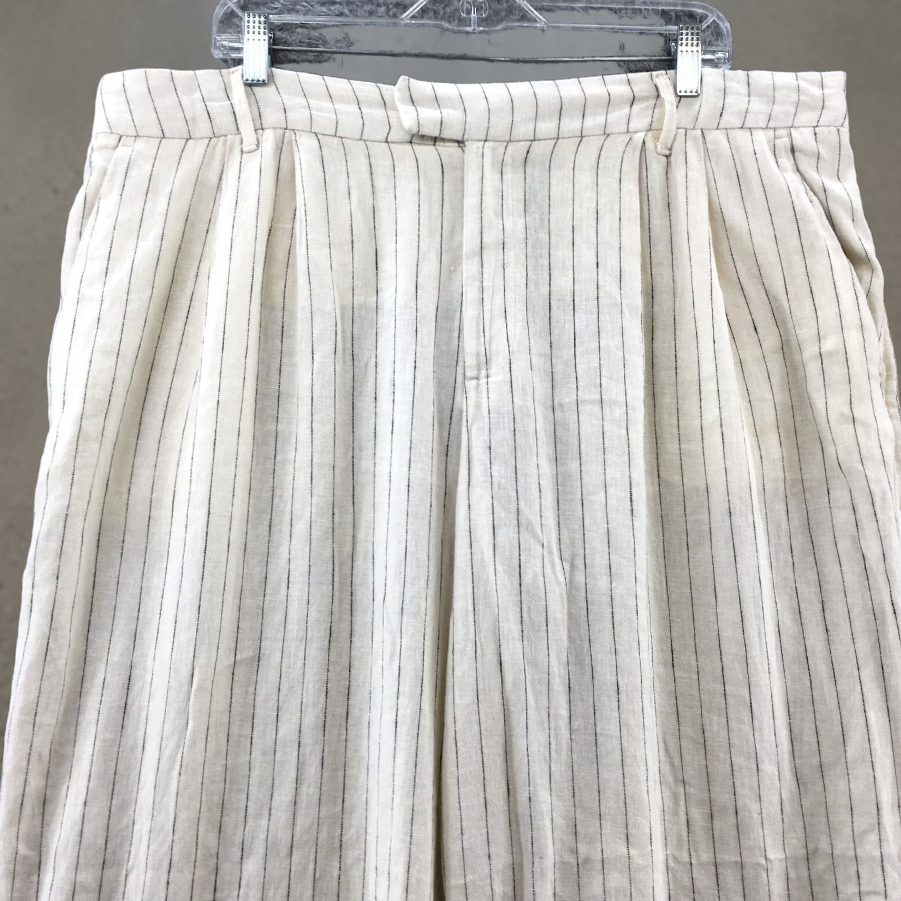 Vintage A New Day Pants Womens 17 Beige Casual Striped Linen Bleend Mid Rise Zip Size 38" / US 16 / IT 52 - 1 Thumbnail